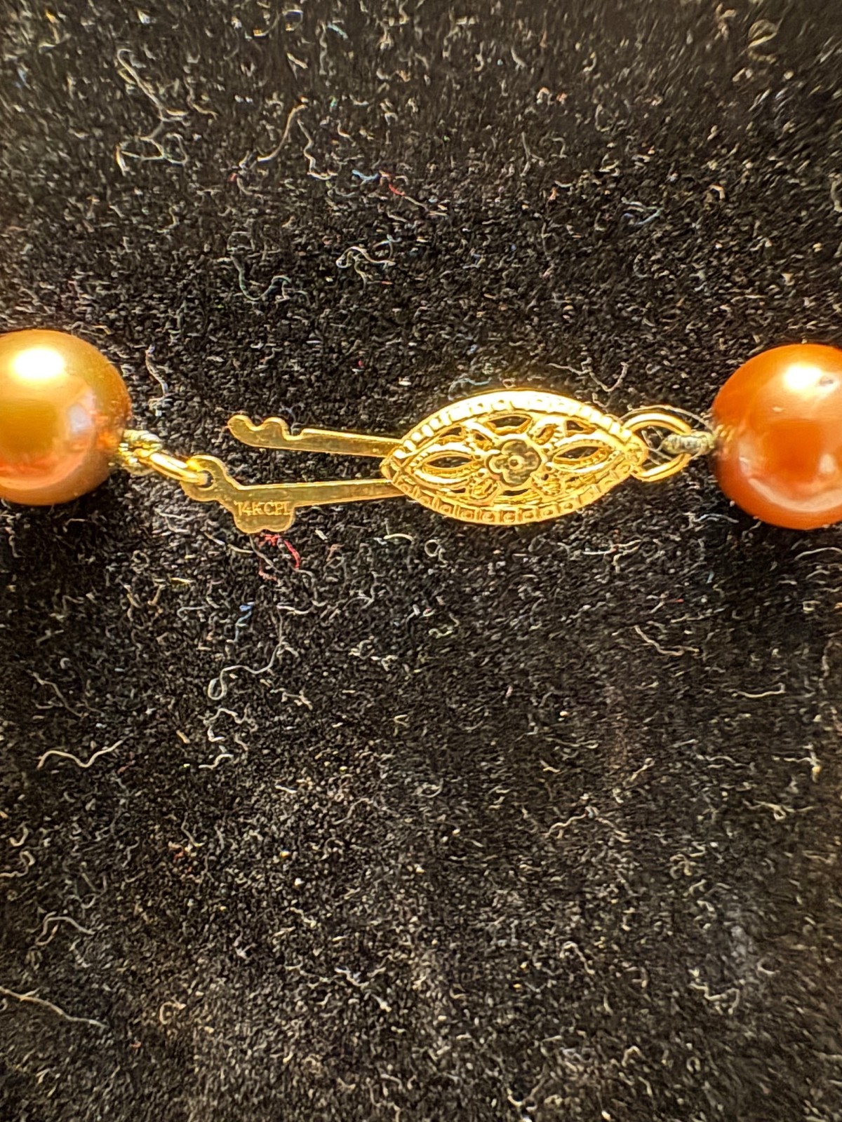 Vintage 14K Yellow Gold Clasp Bronze Freshwater knotted pearl Necklace