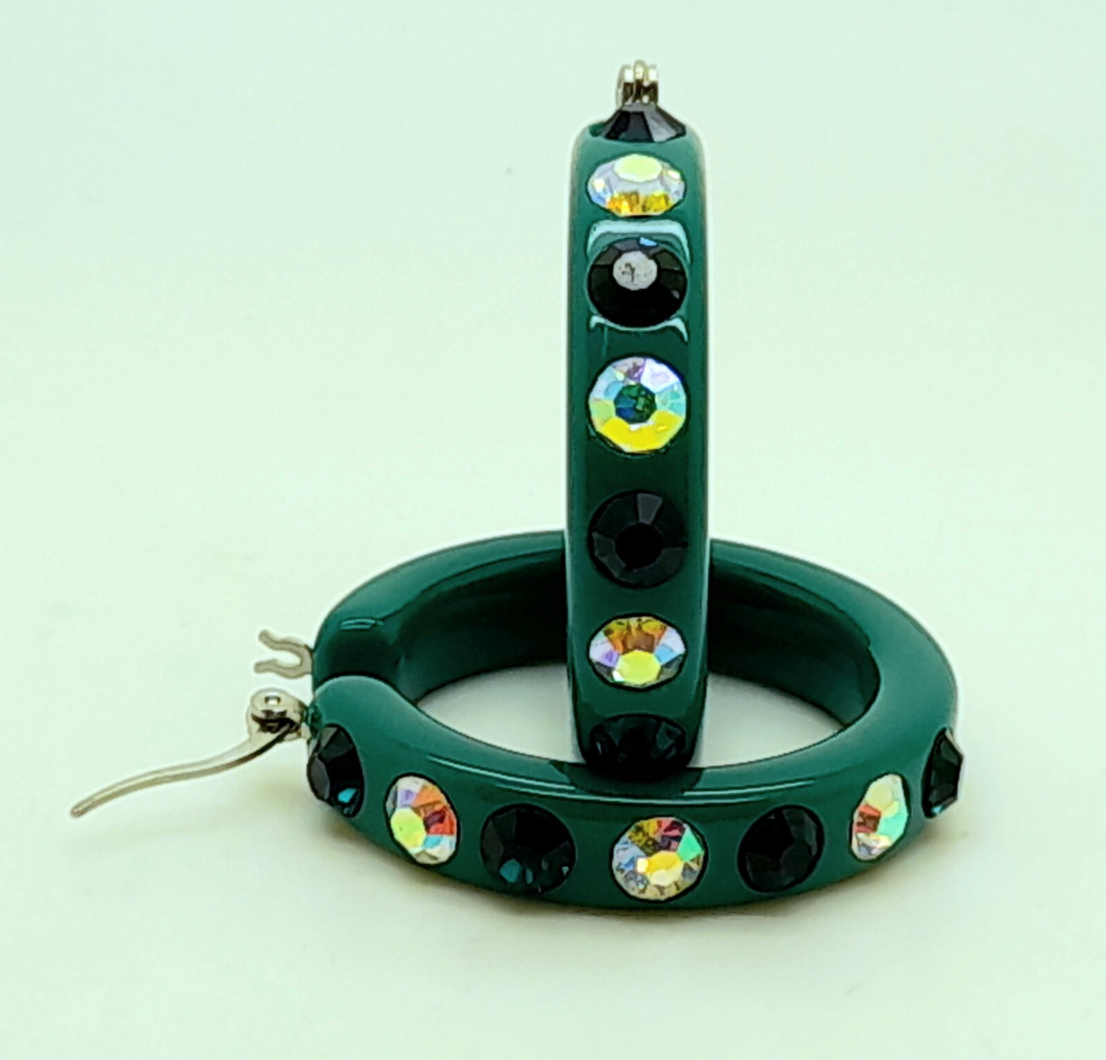 E179 Dk green lucite Acrylic wide 1.5 Hoop dk green & ab color Fashion Earrings