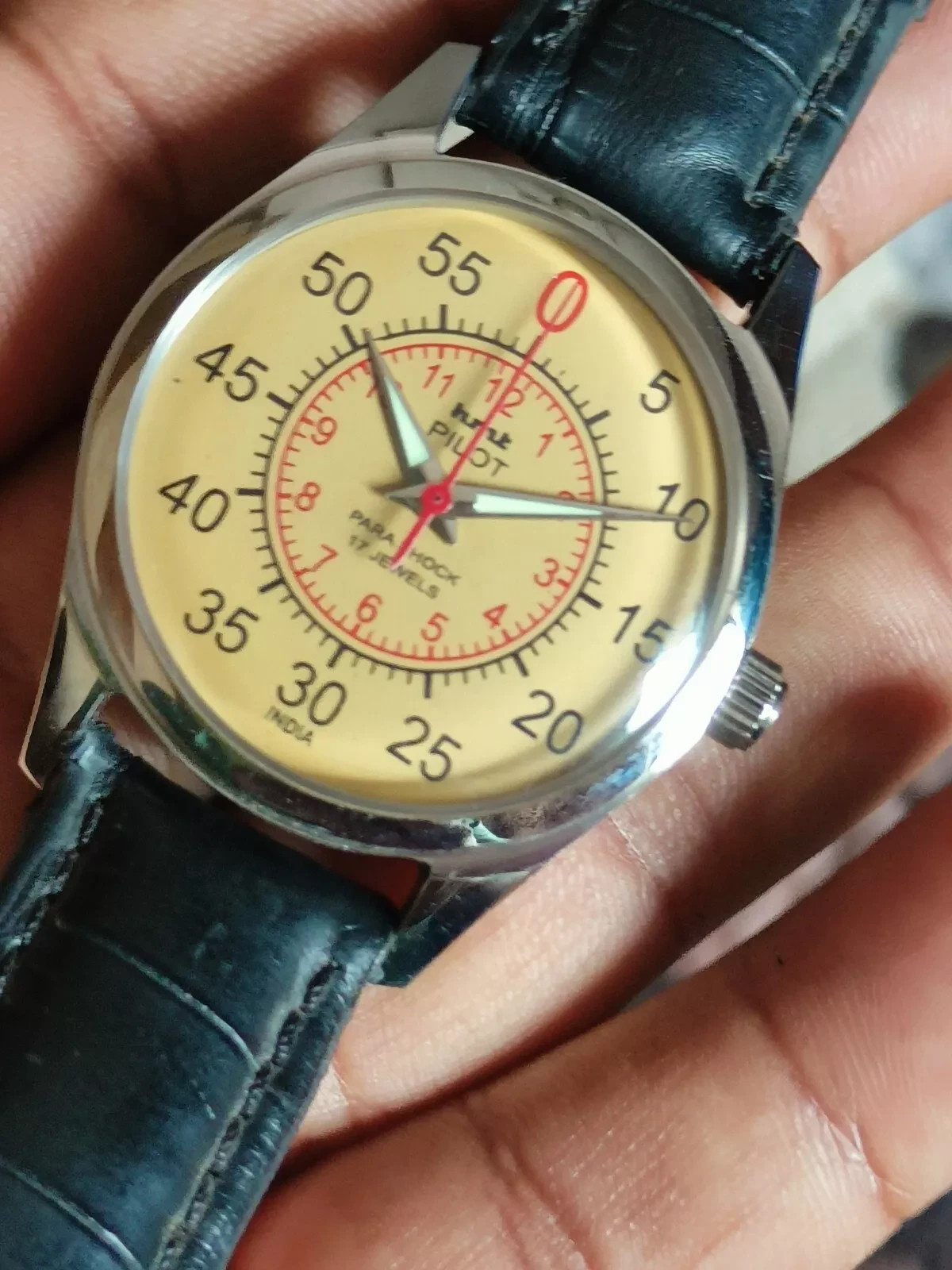 Vintage HMT Pilot Yellow Dial 17 Jewels Para Shock Mechanical hand winding Watch