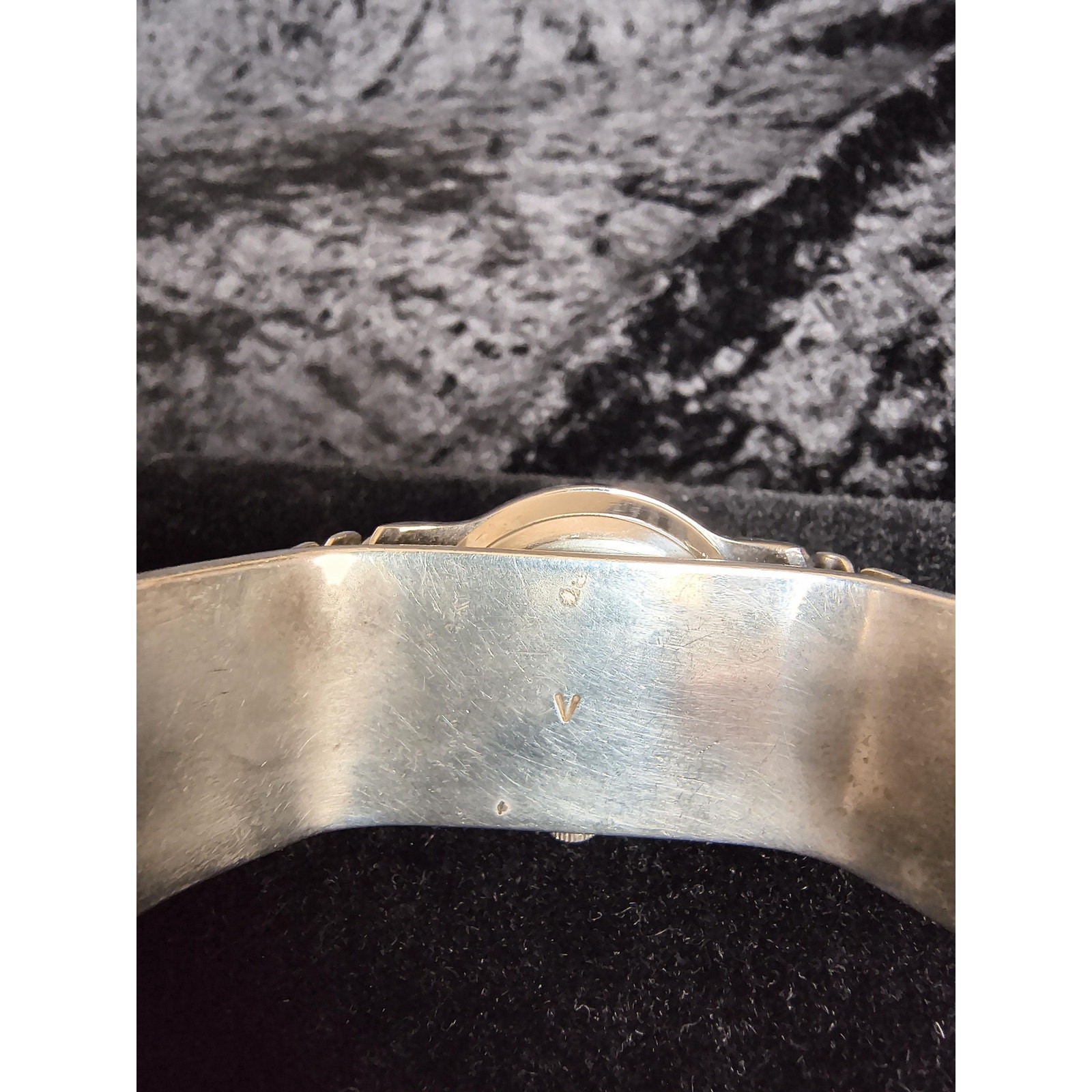 Sterling Silver Southwest Watch Cuff, Black Onyx Accent, Legacy Face, Signed V
