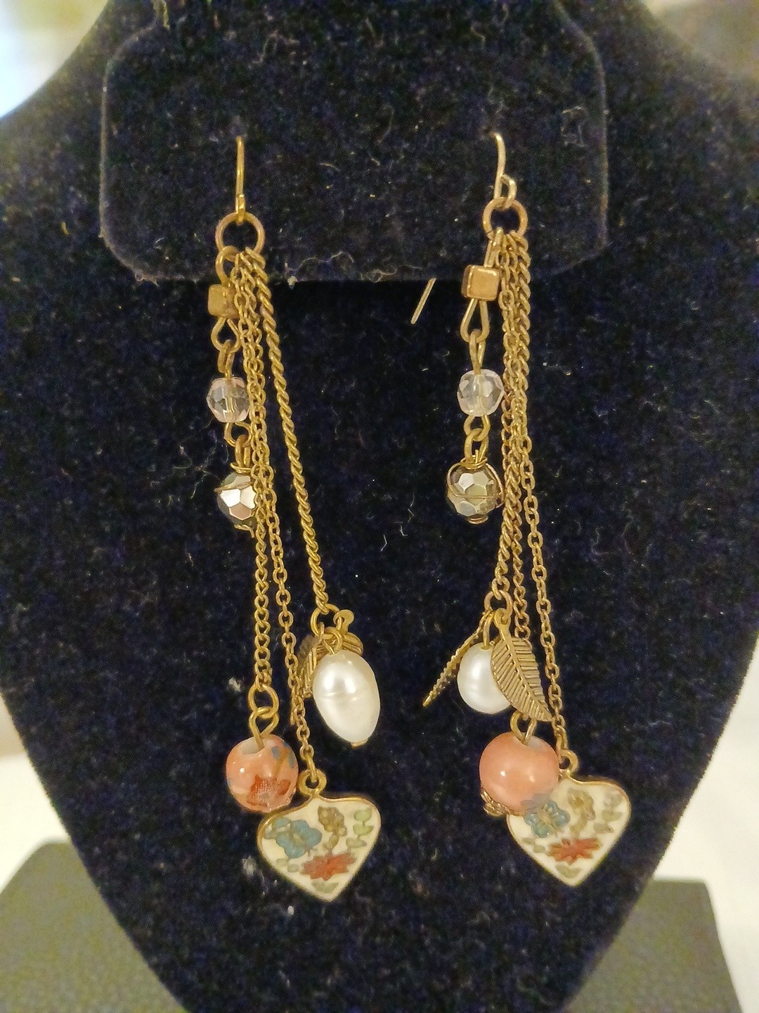 1970’s WHITE. Cloisonne, PINK Lamp Work Glass, WHIte N BAROQUE Pearl Earrings