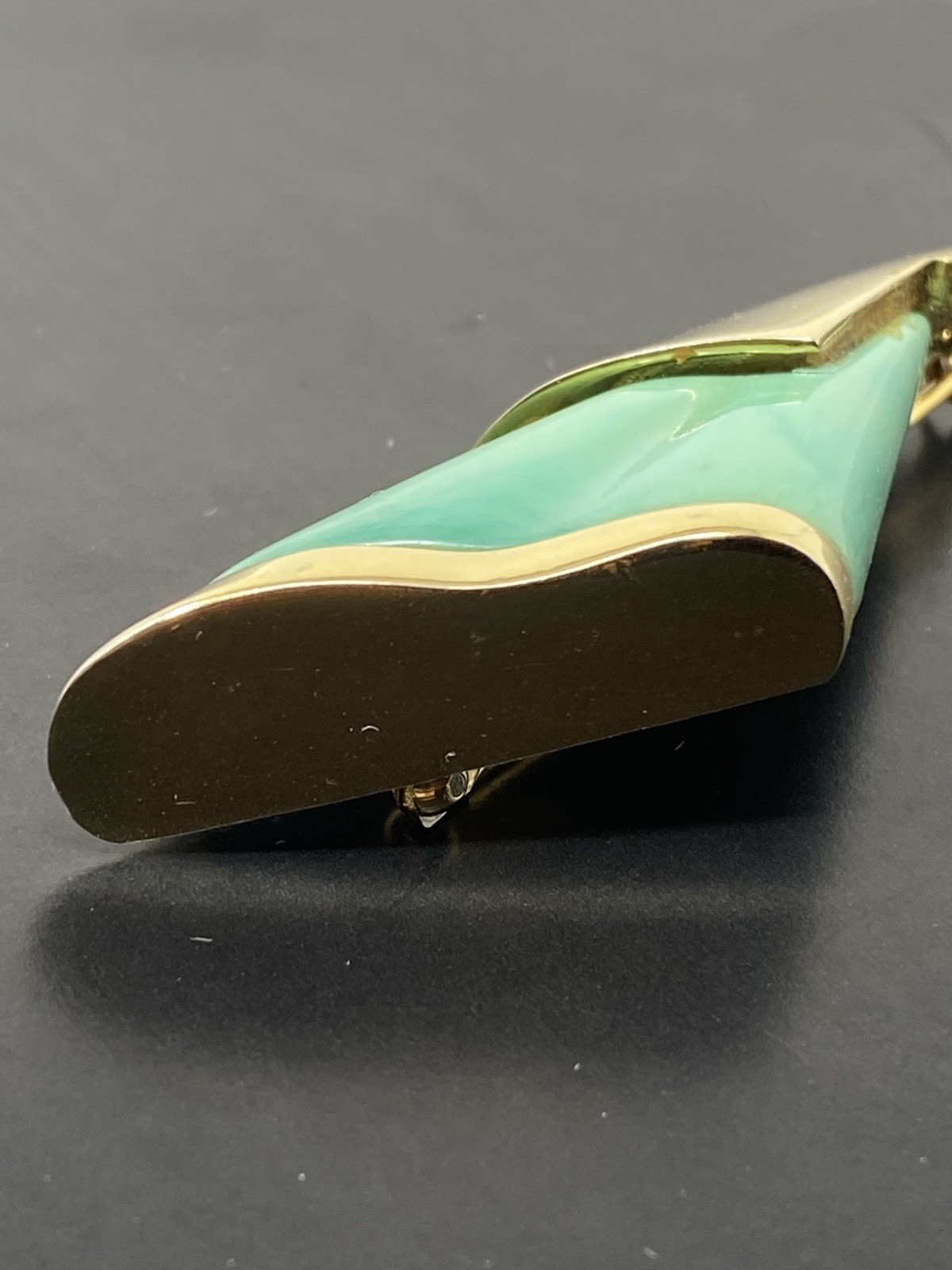 Givenchy Vintage Brooch Pin Green Stone Gold Setting 1979 New York Paris