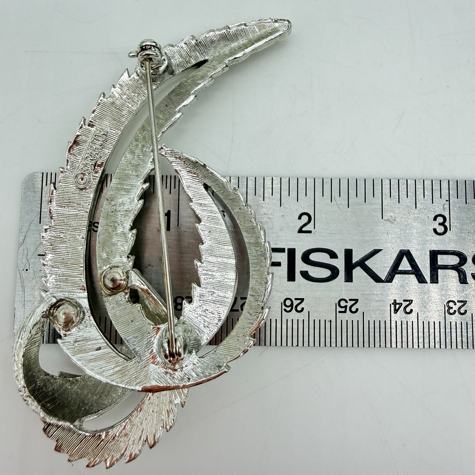 Vintage Sarah Coventry Leaf Brooch Large Textured Silver Tone