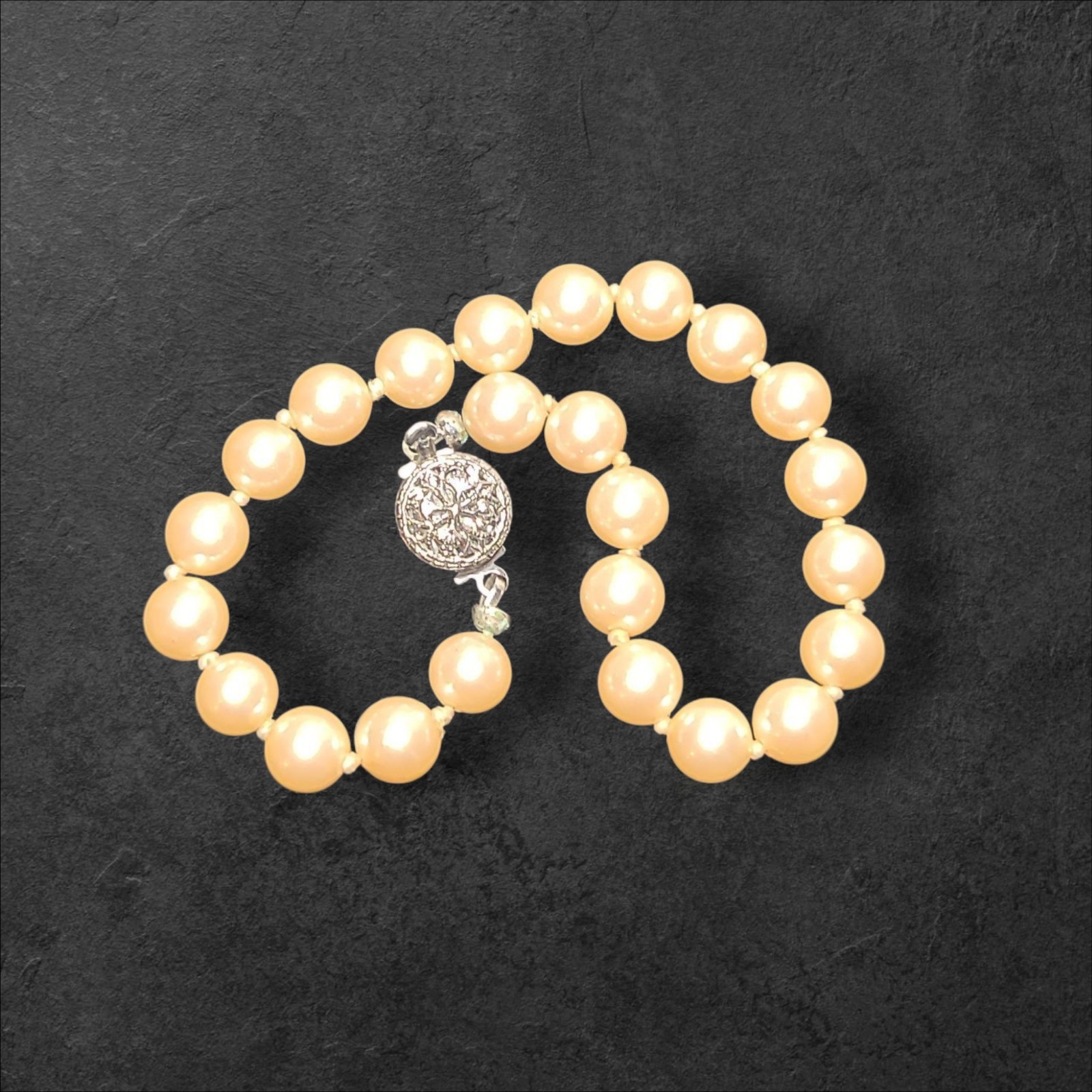 Nice Pale Pink Faux Pearl Hand Tied Bracelet Fancy Clasp 6mm 7″