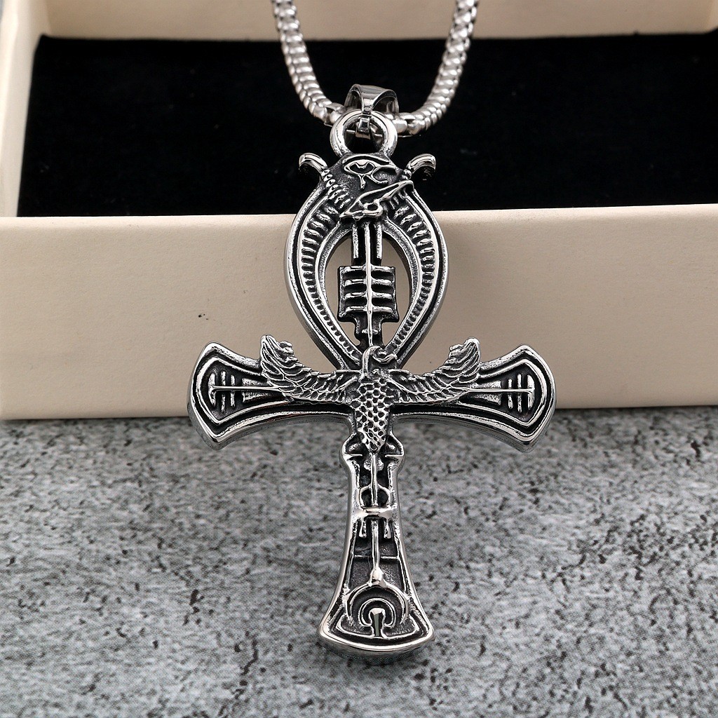 Stainless steel men’s double-sided anklet cross pendant necklace