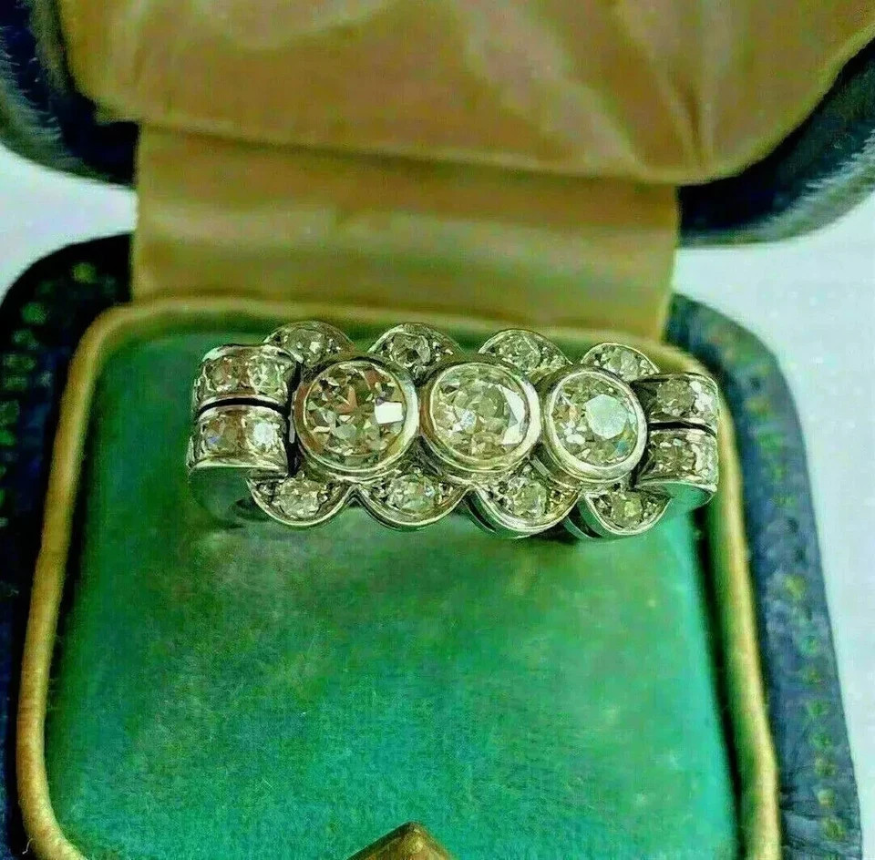 3Ct Art Deco Style Round Cut Lab Created Diamond 925 Silver Engagement Gift Ring