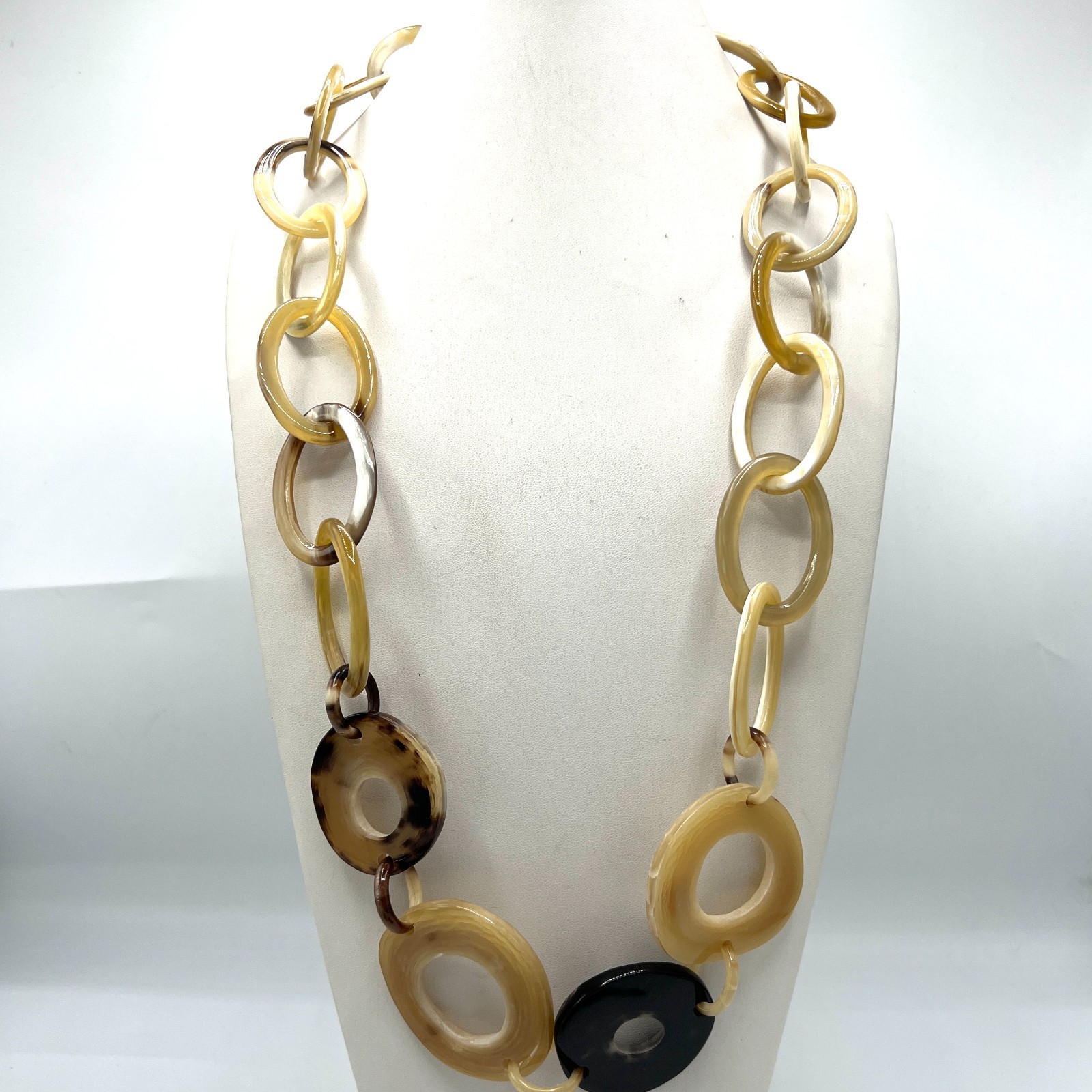 3 Natural Horn Necklaces Lot Organic Statement Black Cream Brown 26″ 36″ 44″