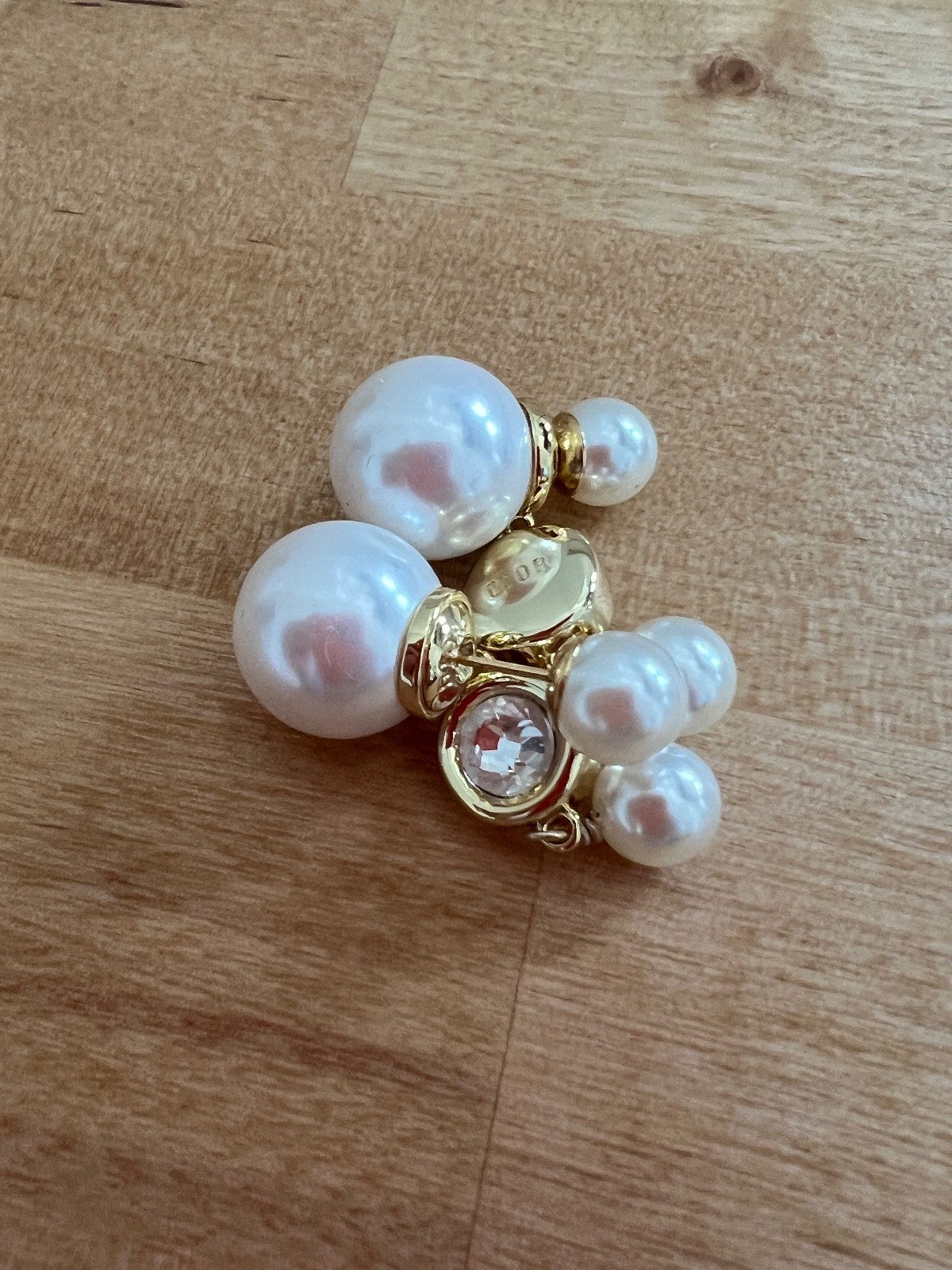 Vintage CHRISTIAN DIOR Gold Tone Crystal Faux Pearl Dangle Pieced Earrings