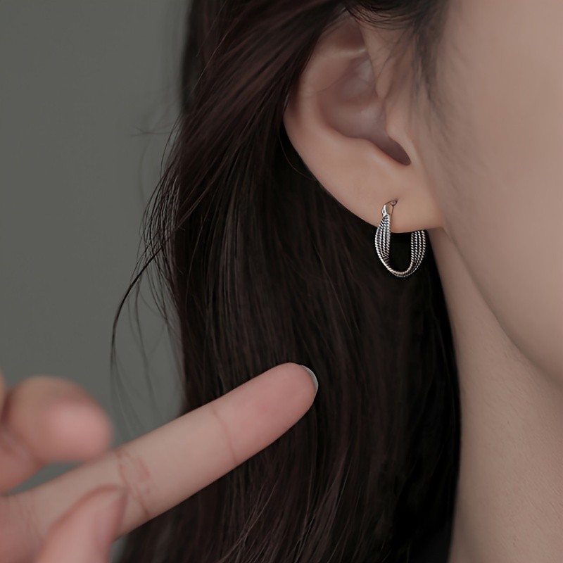 1Pair Vintage 925 Silver Plated Twist Earrings for Women Alloy Jewelry Gift New