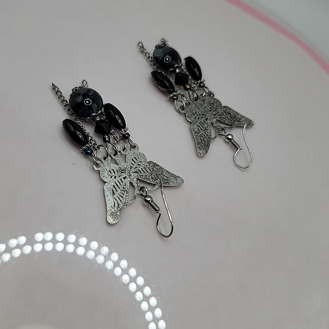 Vintage Butterfly Charm Earrings with Dangles Pierced Earrings