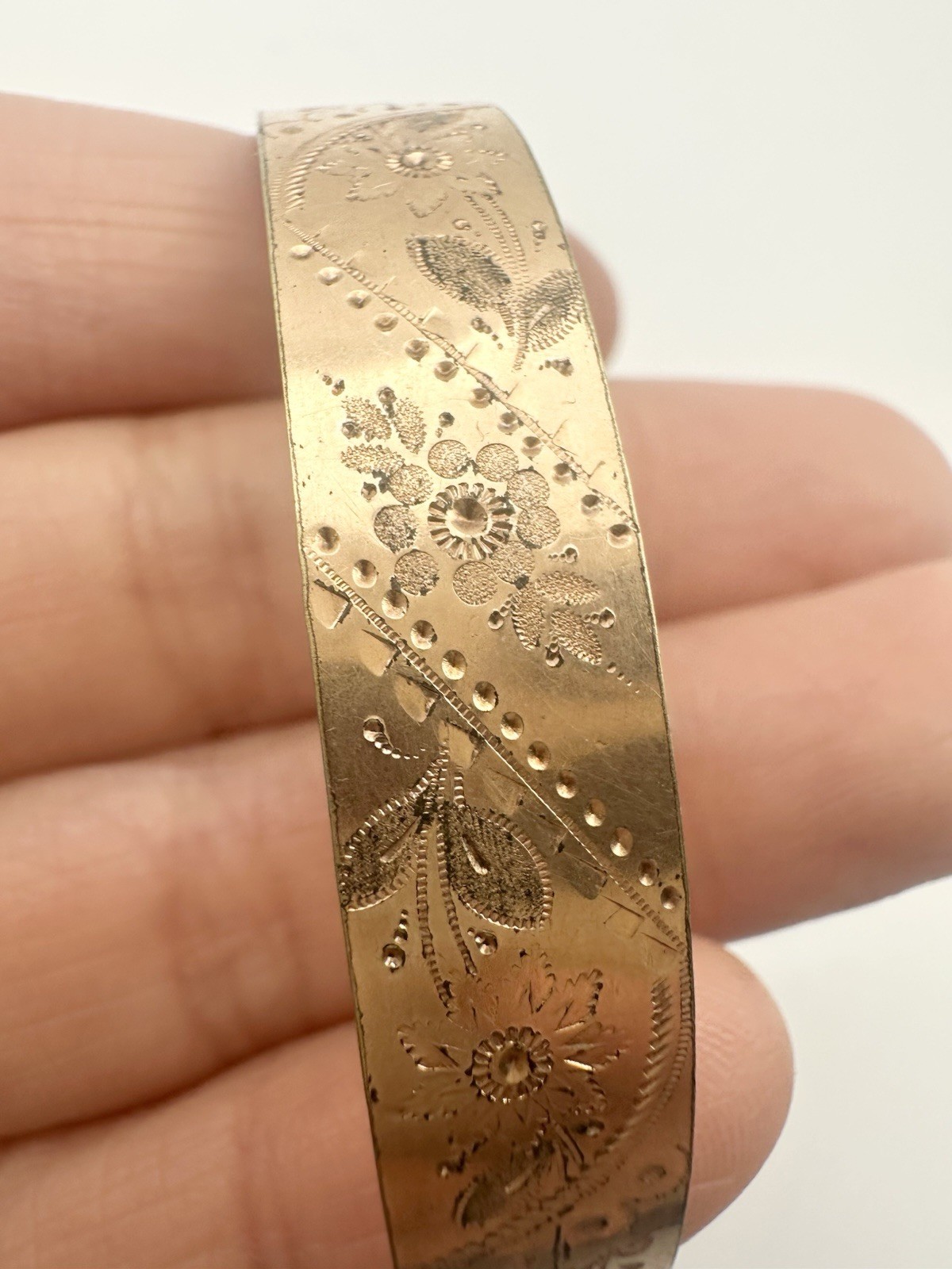 Antique Victorian Engraved Floral Adjustable Bangle Bracelet 6.5”