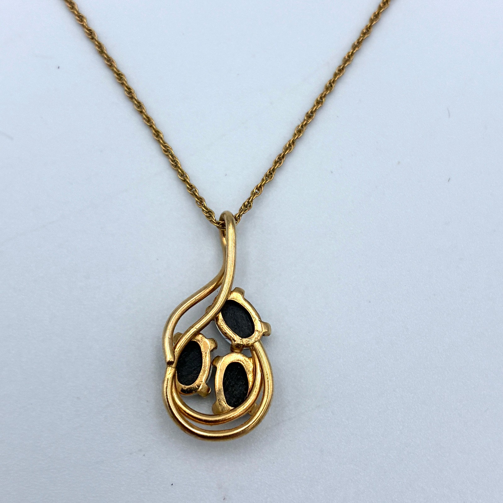 Vintage Opal Triplet Necklace Pendant w/ Gold Filled Chain 17″