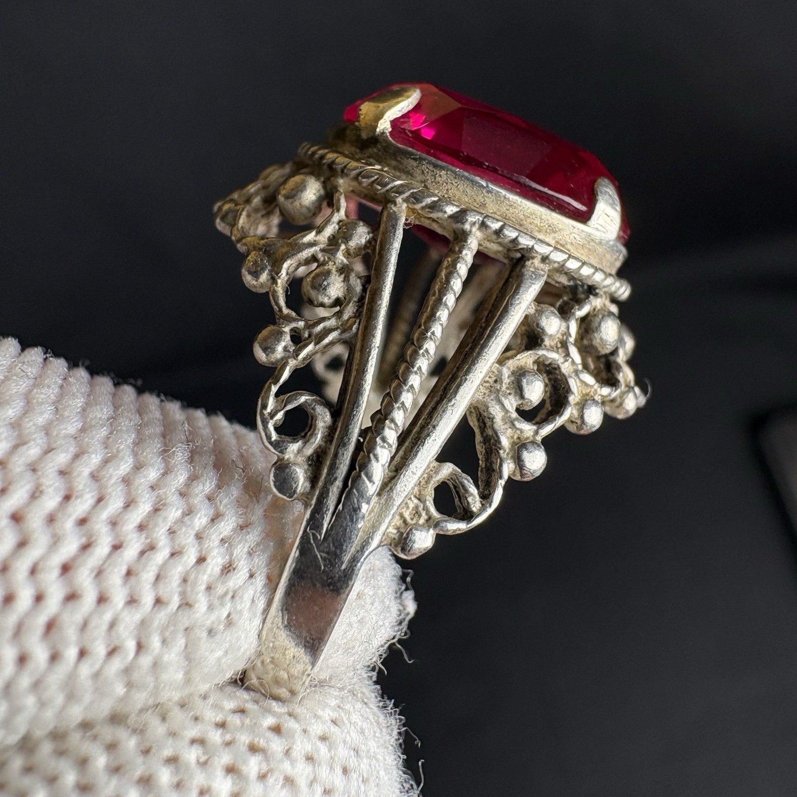 Vintage Ring Silver 875 Soviet Era Ruby size 6.5