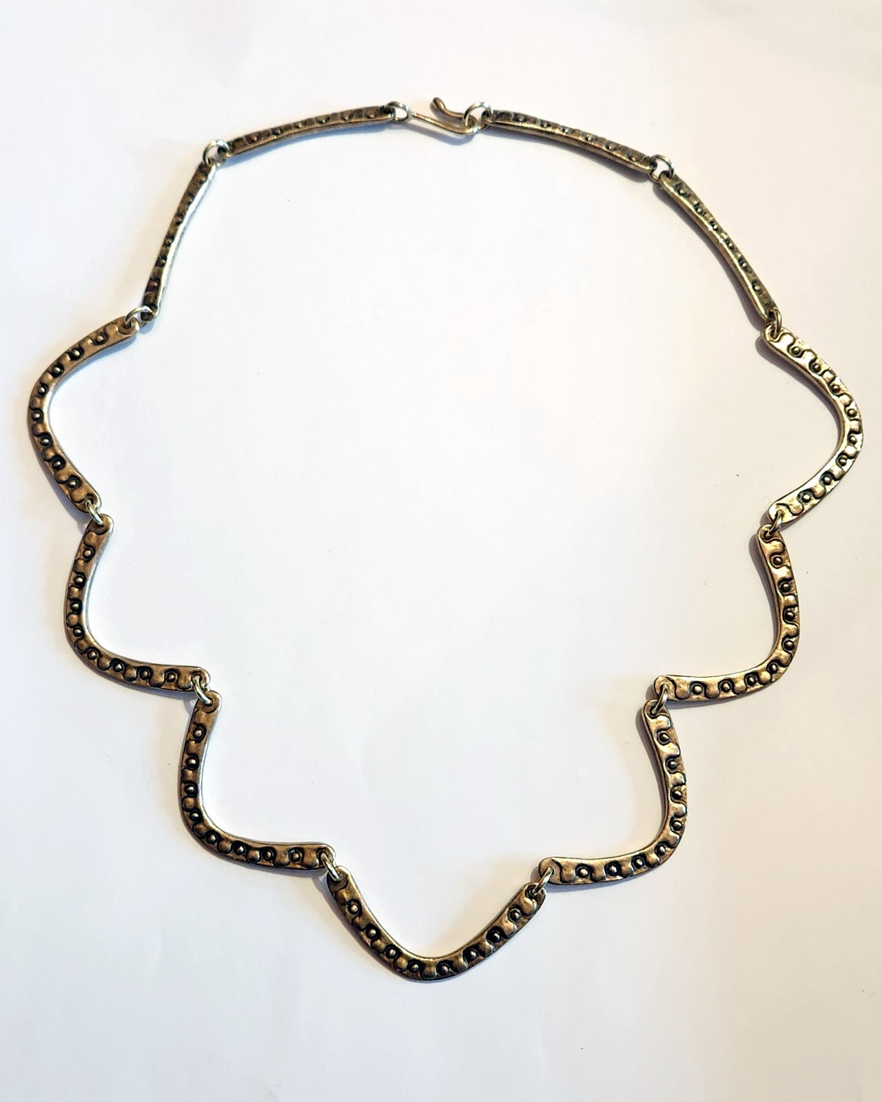 RARE Jeep Collins JEC Brass Textured Beaded Bar Link Hook-On Necklace SIGNED