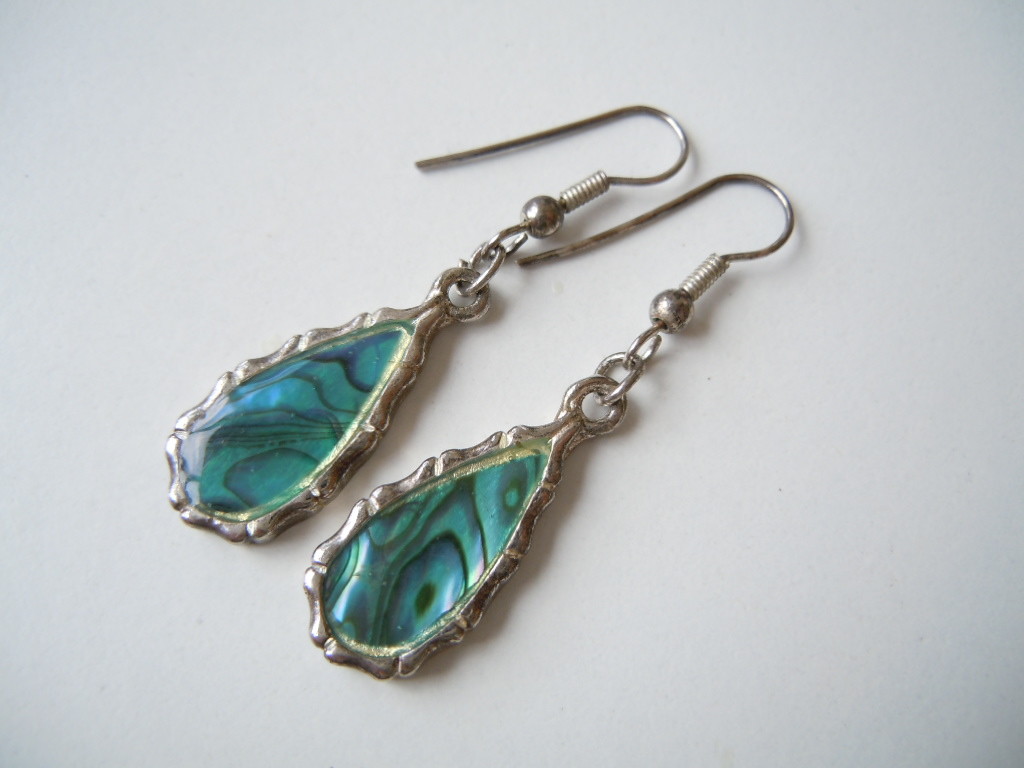 Earrings Ear Jewelry Drop Shape Sea Opal 7.2 G / 4.8 X 1.1 Cm