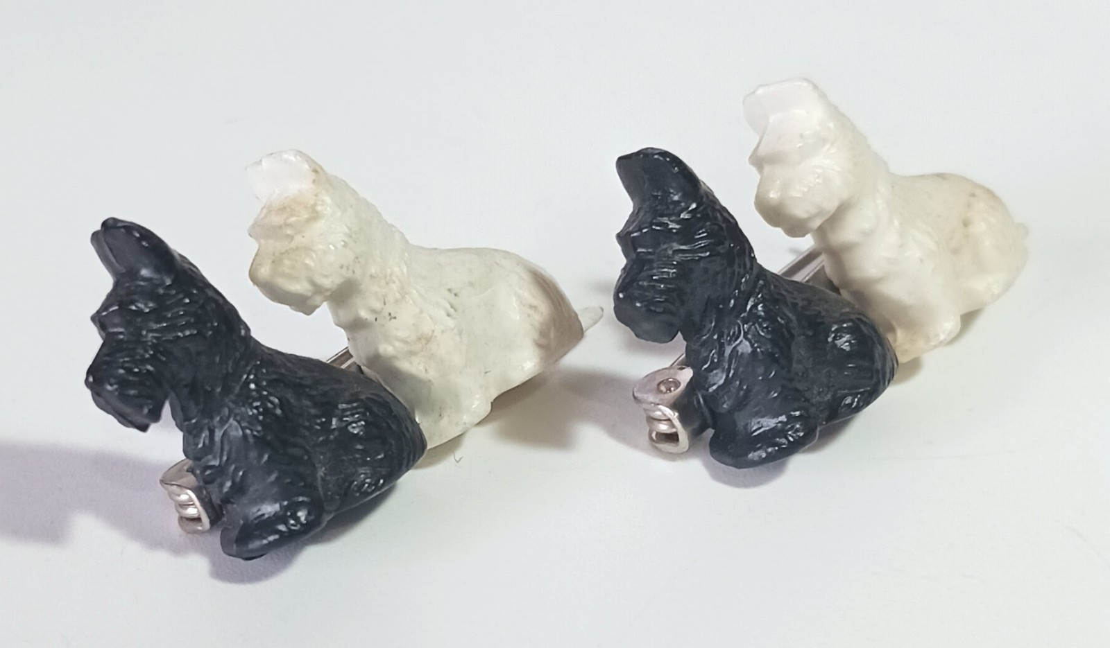 Pair Vtg Great Britain Black & White Scottie Scottish Terrier Dog Brooches