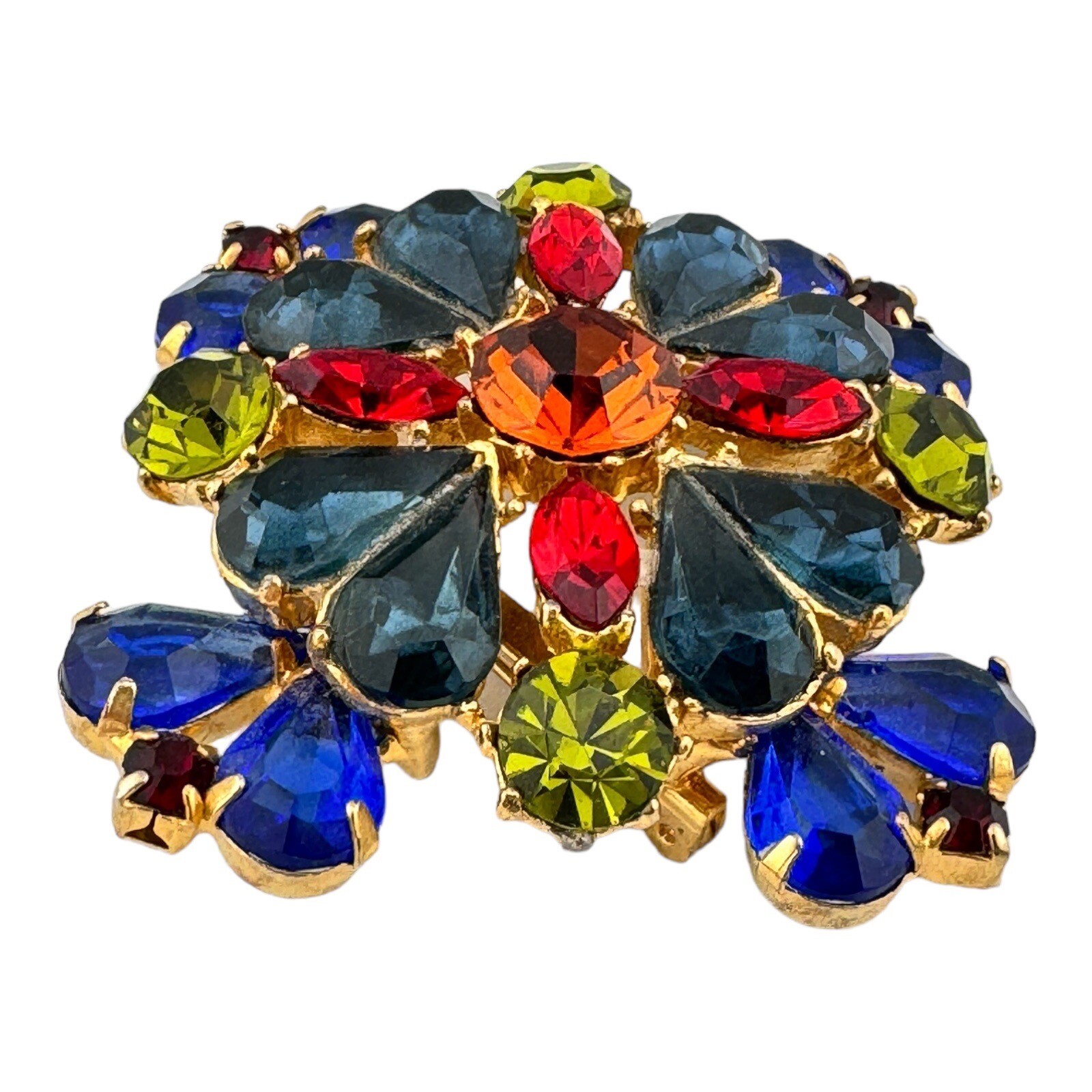 Vintage Edlee Maltese Cross Brooch Multicolor Stones Layered Design Signed