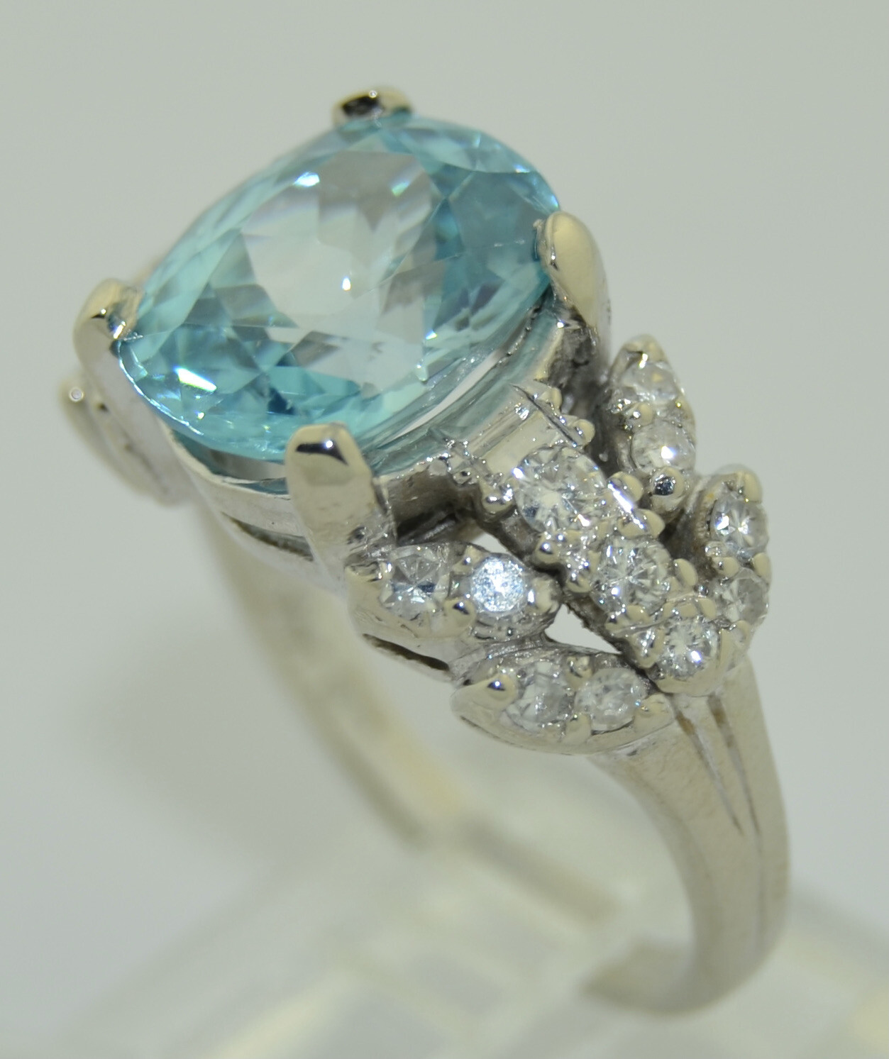 5.5 CTW Blue Zircon & Diamond Ring 14K White Gold