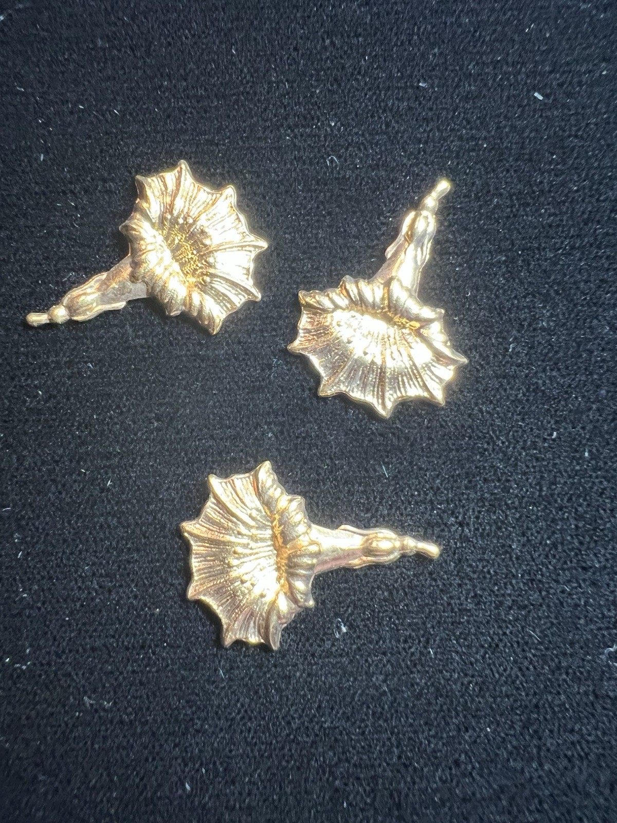 Three Vintage Floral Brass Stampings 22K Gold Plated for Jewelry/Crafting/Decor