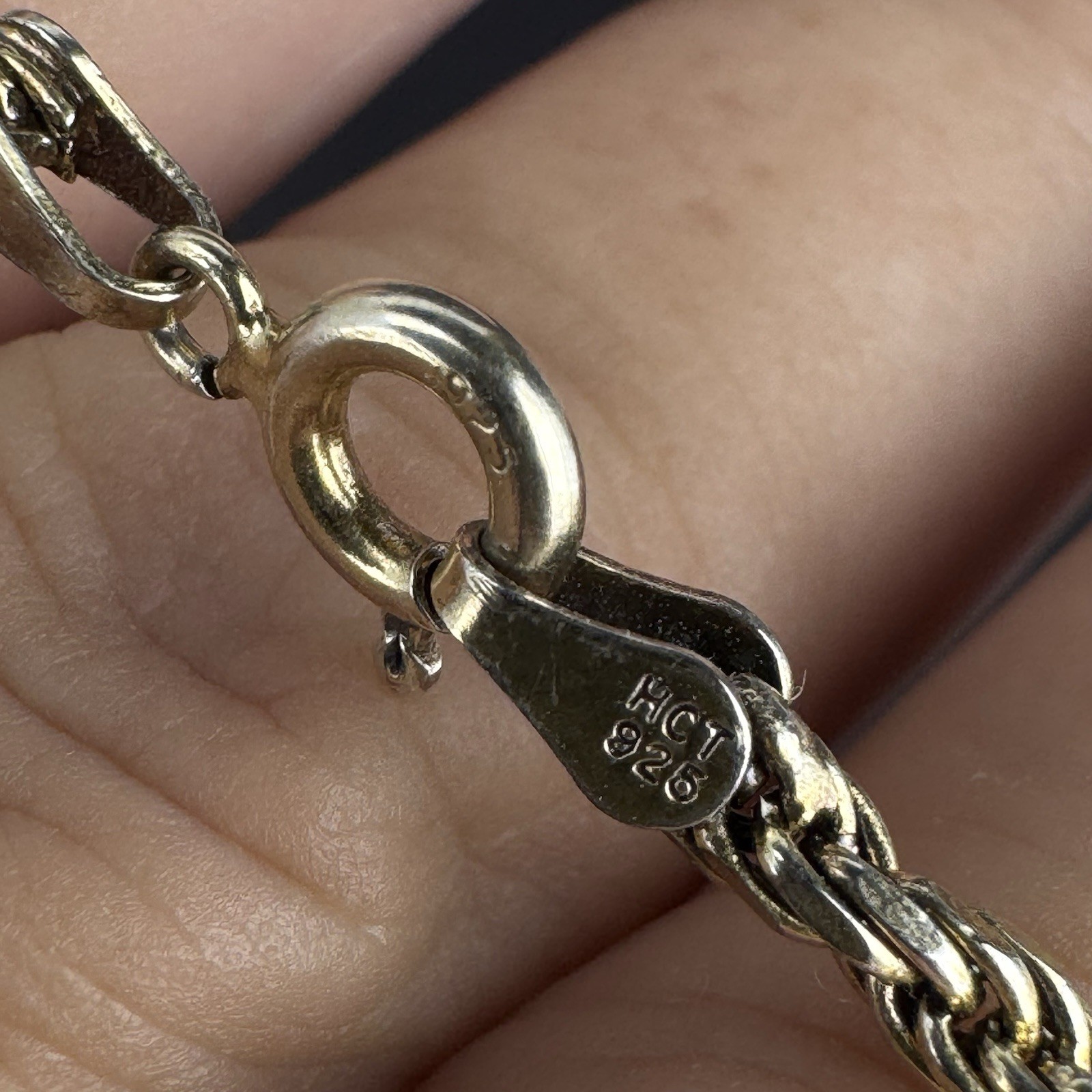 Vintage HCT Italy Gold Plated Sterling Silver Twisted Rope Chain Bracelet 7.75”