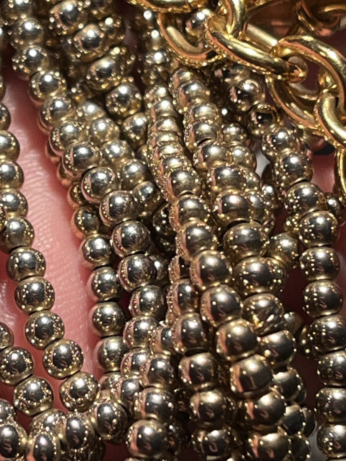 Vintage GIVENCHY signed 7-Strand Gold Tone Beaded 19″ Choker Necklace!