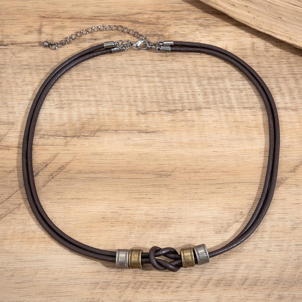 Vintage PU Leather Choker Necklace for Men with Metal Beads Trendy 2025 Jewelry