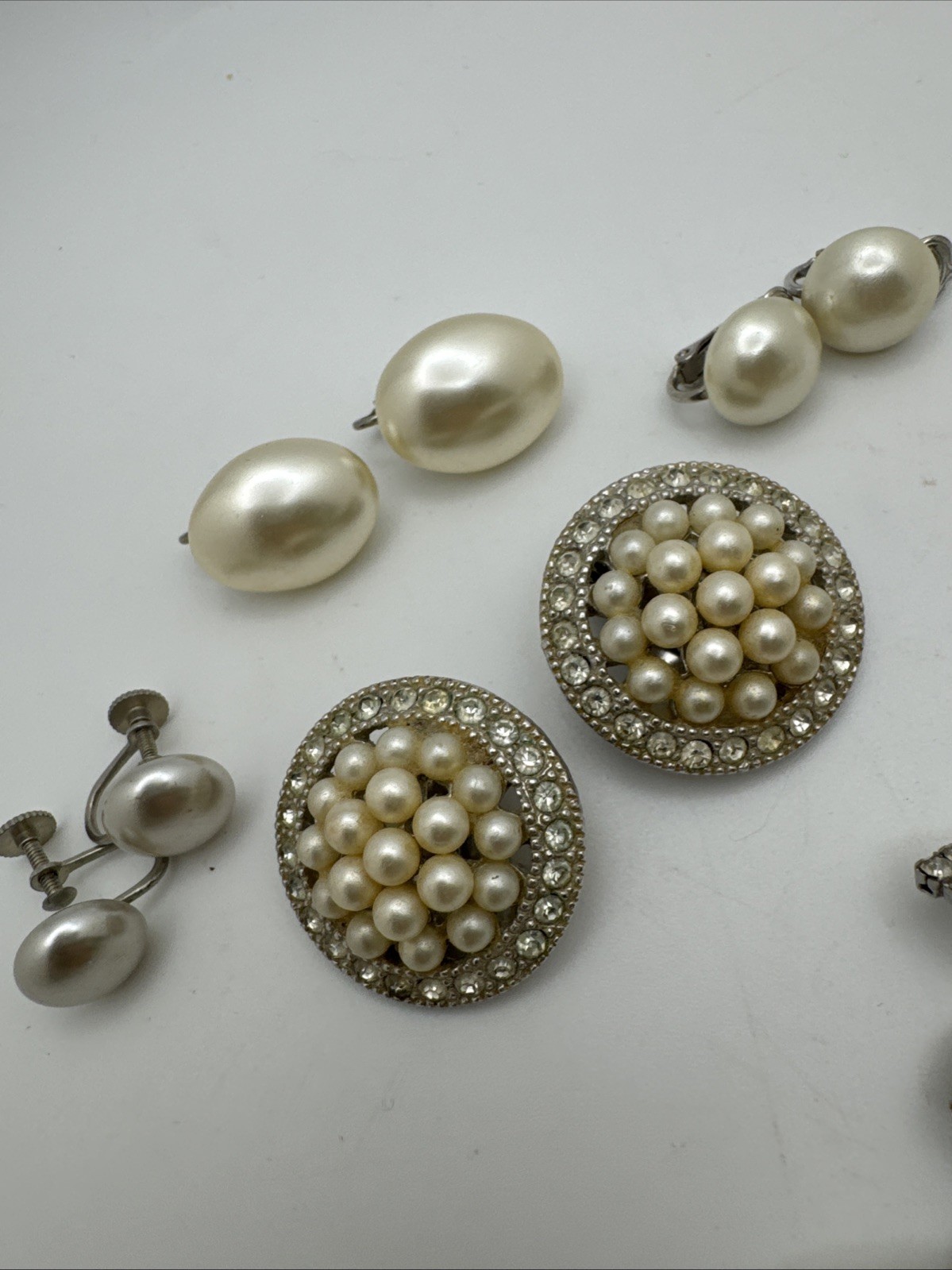 Vintage Clip On Earrings Lot Rhinestone Gold Tone Red Clear Estate Jewelry