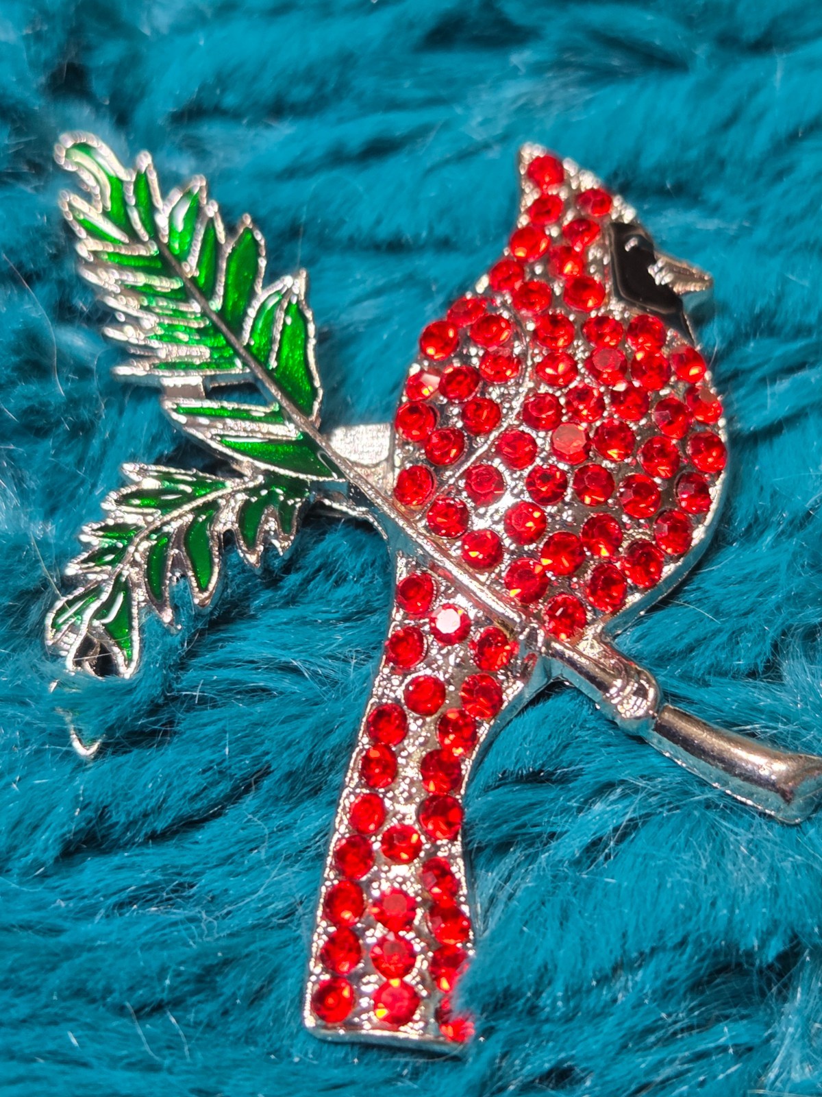 Rhinestone Cardinal Brooch