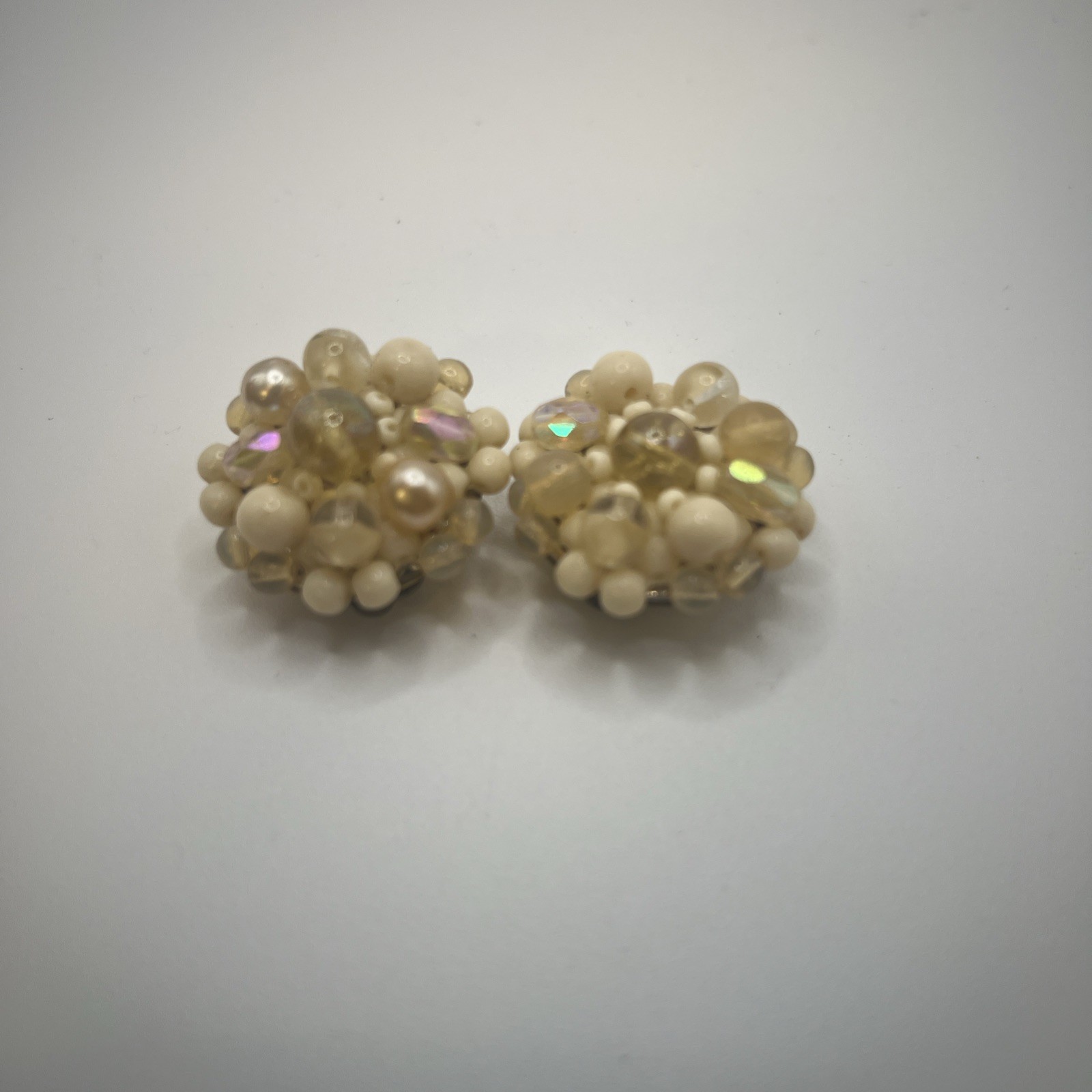 Vintage Clip On Earrings Cluster Beaded Germany, Real Vintage