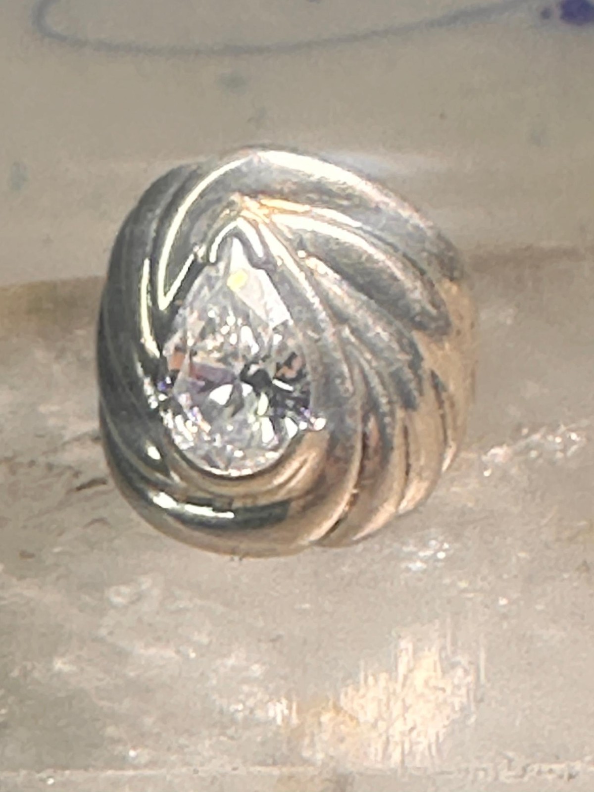 Vintage cz ring cigar band cocktail pinky size 4.75 Sterling silver women