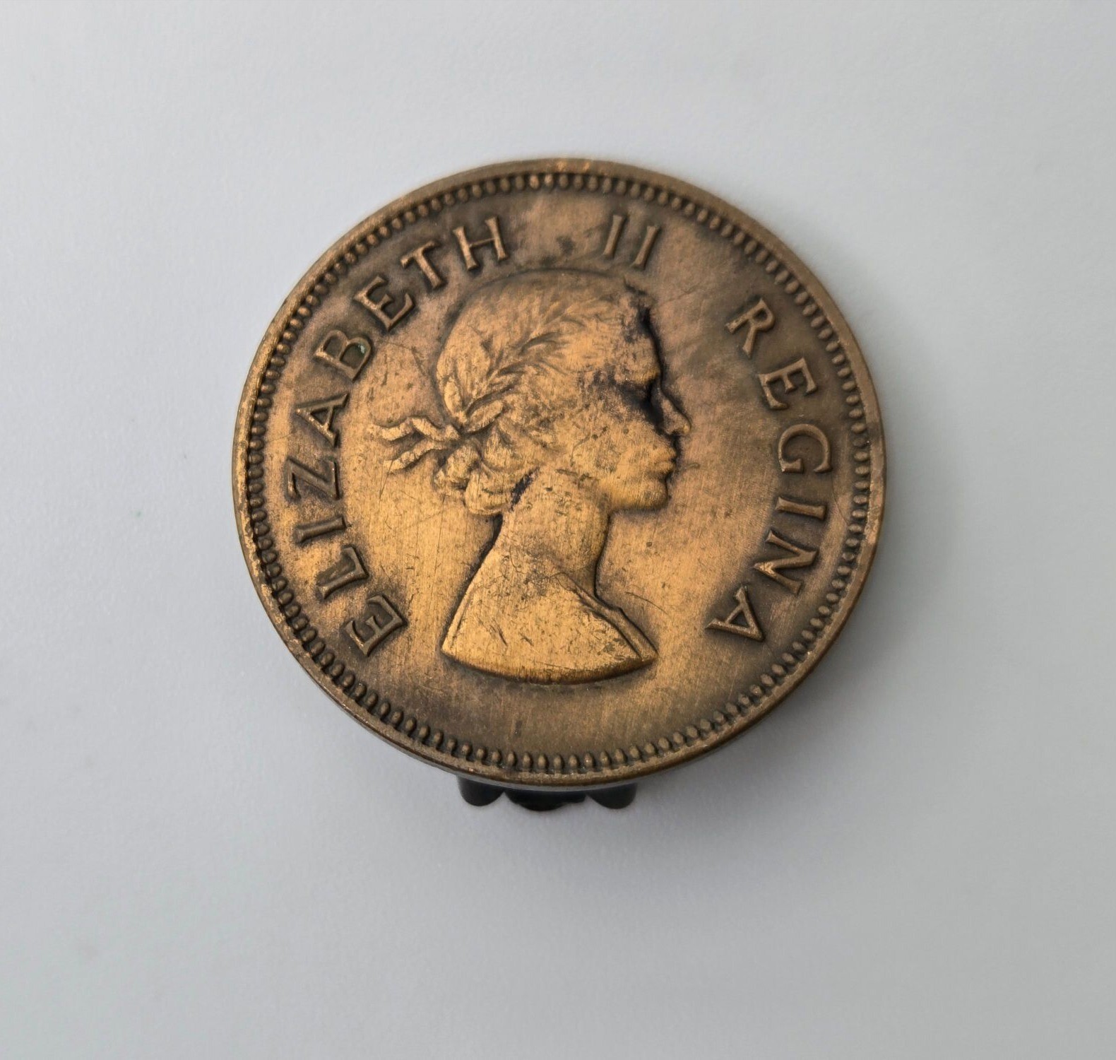 Vintage Penny Coin Clip-On Earrings Elizabeth II South Africa 1957 Patina