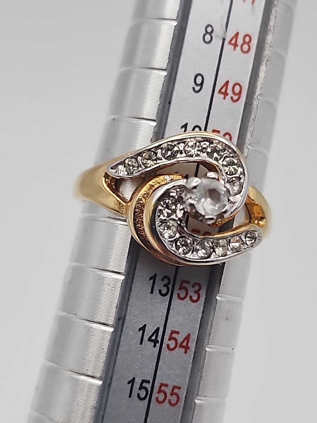 18KT HGE Yellow Gold Plated Swirl CZ Accent Cocktail Engagement Vintage Ring…