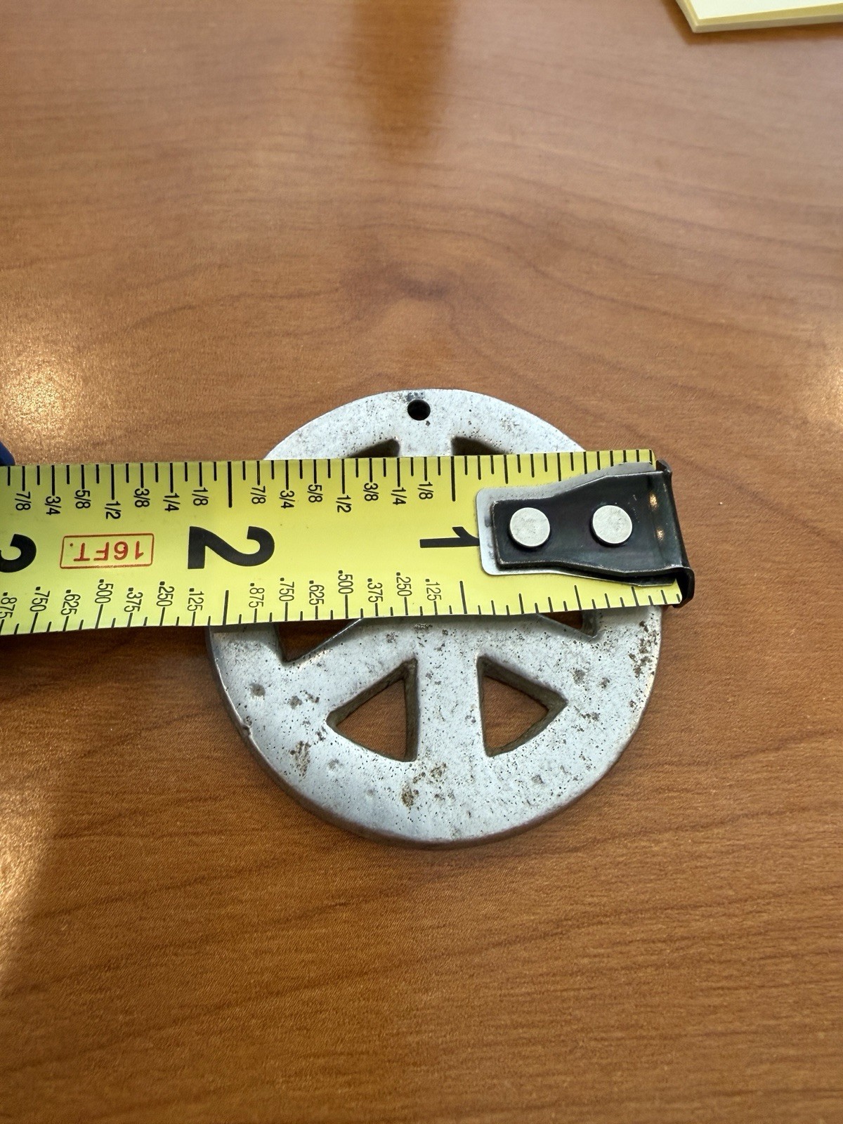 Vintage 1960s Cast Aluminum Peace Sign Pendant 2″ Hippie