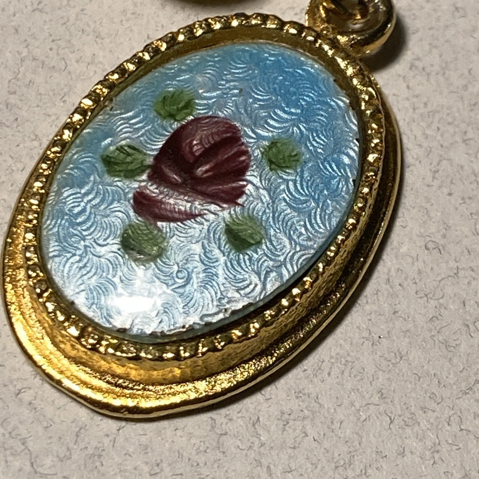OOAK Hand-Painted clip on Rose Floral Earrings Gold Tone Framed oval 1.55″ O