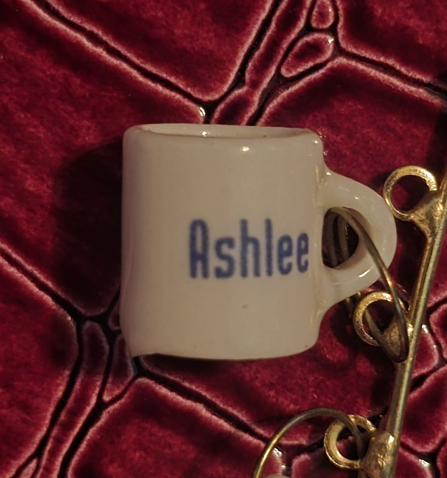 Yes, That’s “ASHLEE — with an EE! — Mini Mug Charm Or Pendant • ½” Vintage Pin”