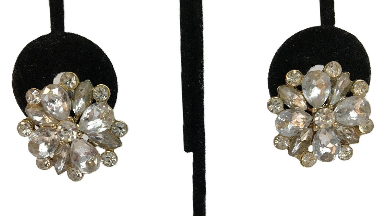 Rhinestone Cluster Earrings Gold Tone Lobe Post Vintage