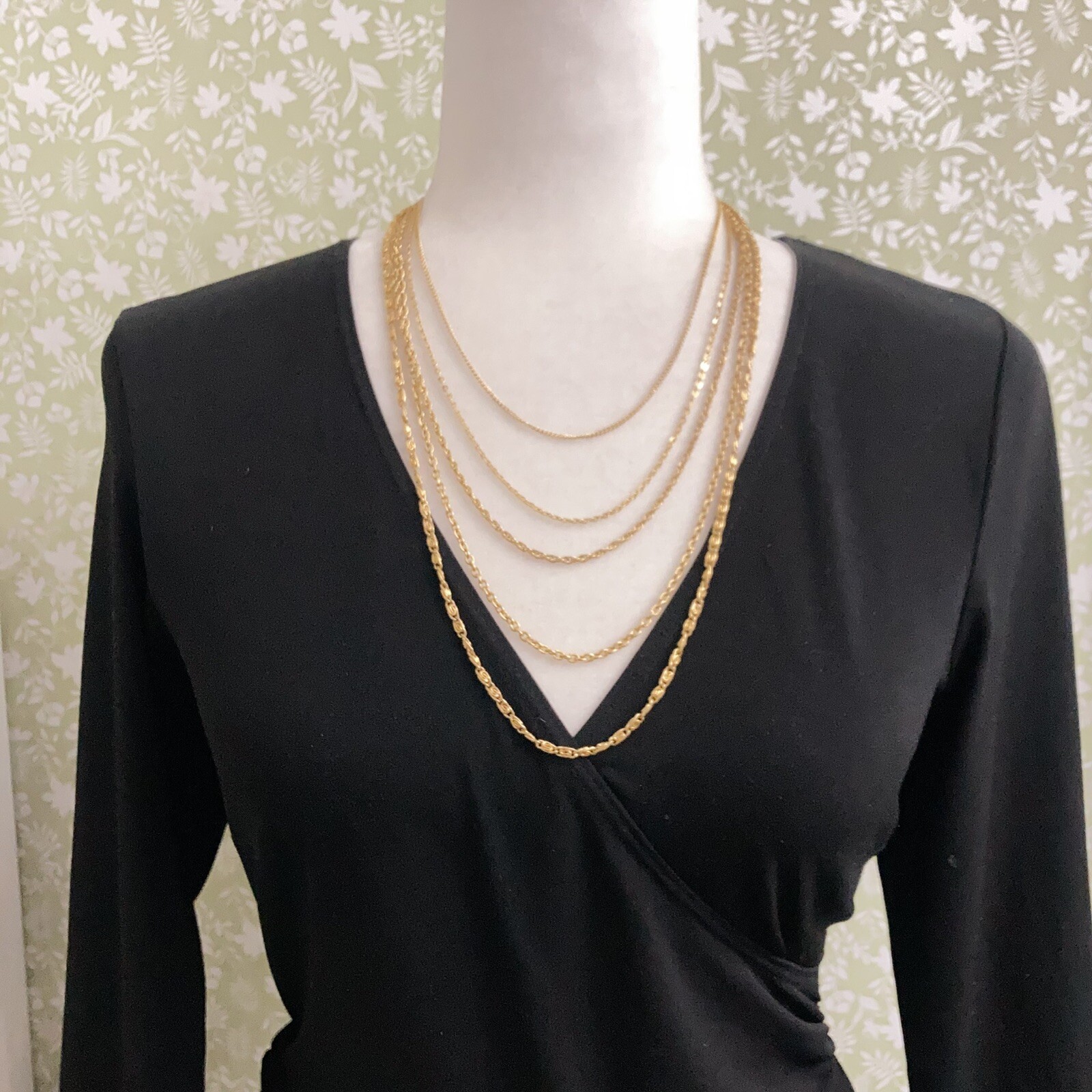 Vintage Multiple Strand 5 Strands Gold Tone Chain Necklace