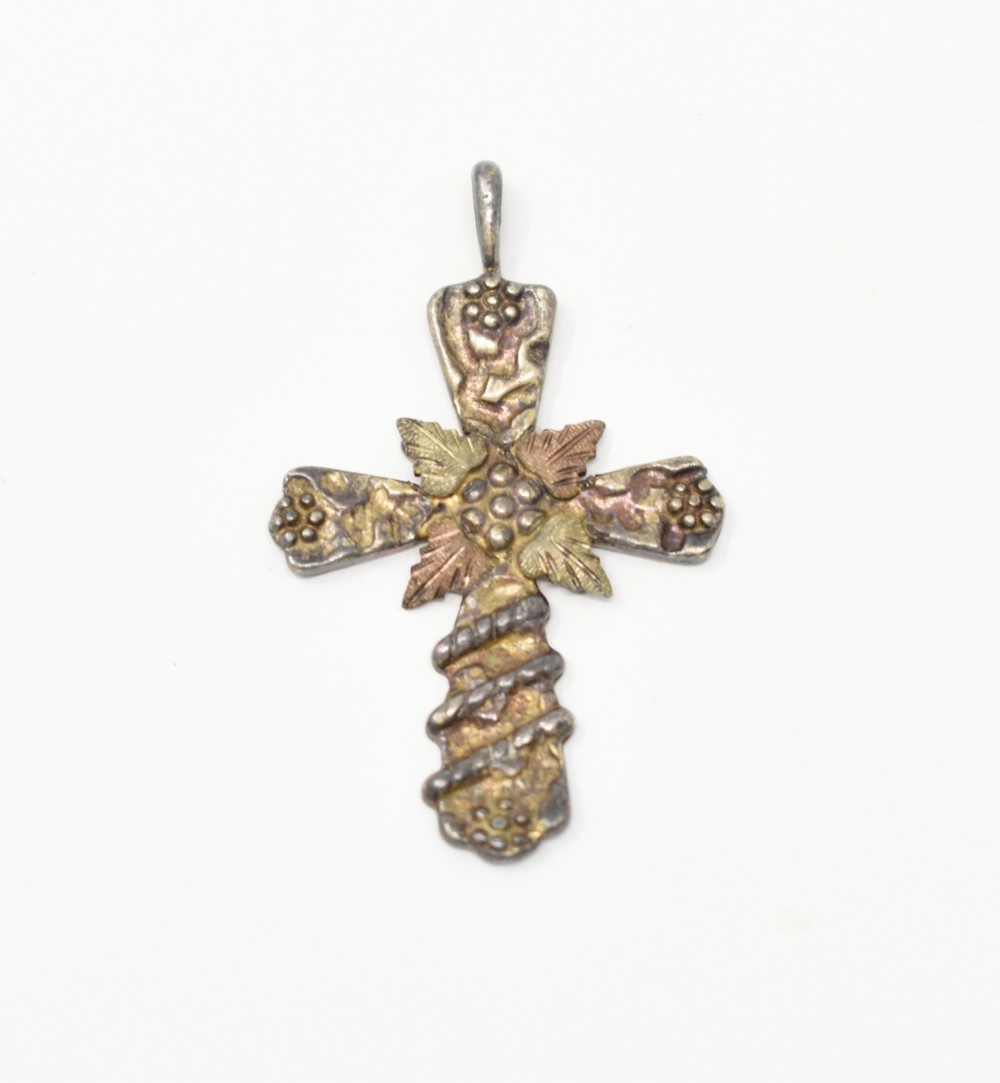 RGC Riddles Group Vintage Sterling Silver 12K Rose & Yellow Gold Cross Pendant