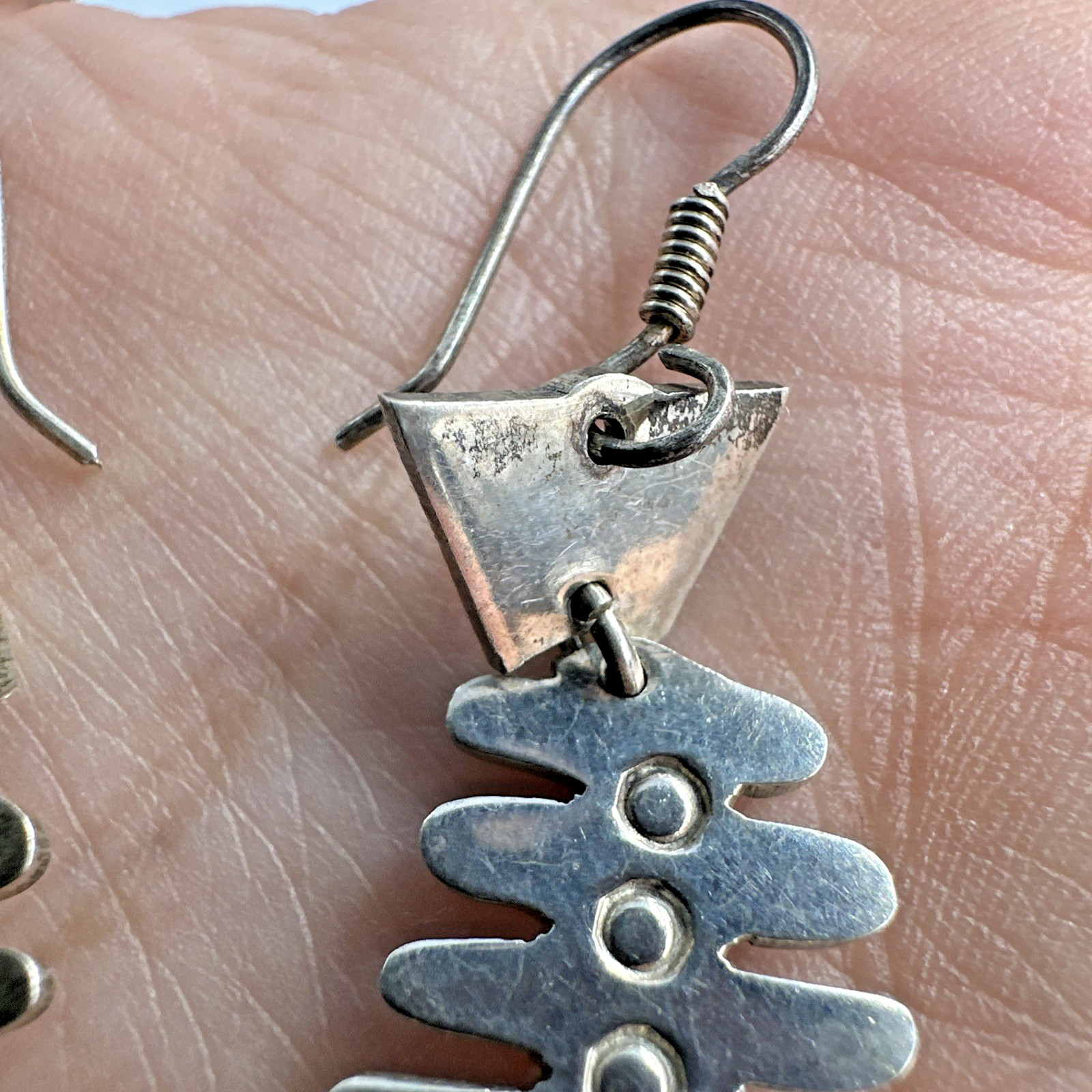Vtg Taxco Sterling Silver Articulated Skeleton Bone Fish Dangle Earrings 15.9g