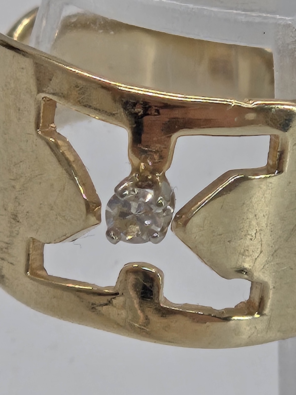 Vintage 14K Yellow Gold & Diamond Baby Ring Size 2.5 Initial X Signet Band 1.6g