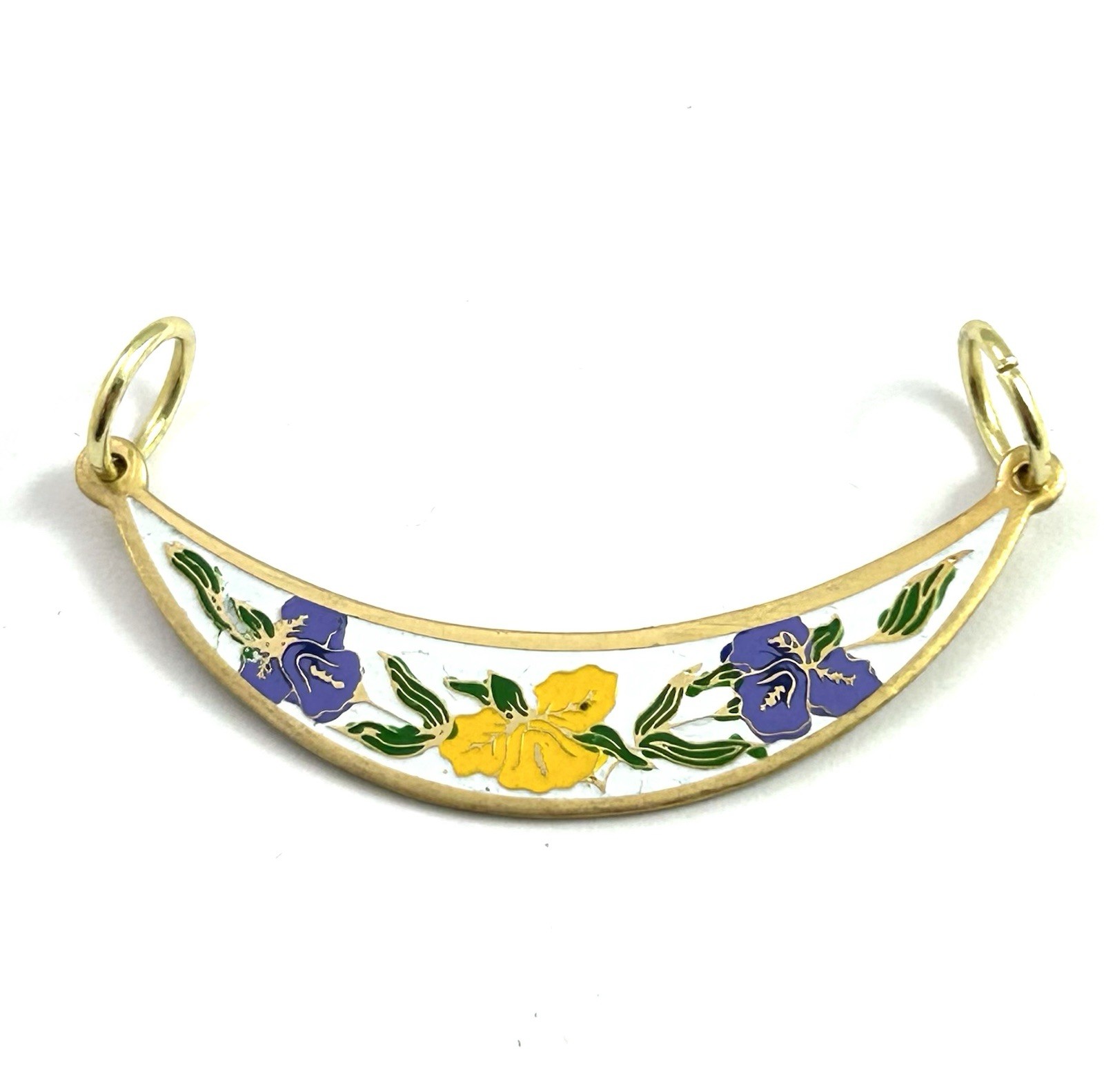 Vintage Pendant Enamel Flower Crescent Moon Jewelry Gold Plated Double Loop