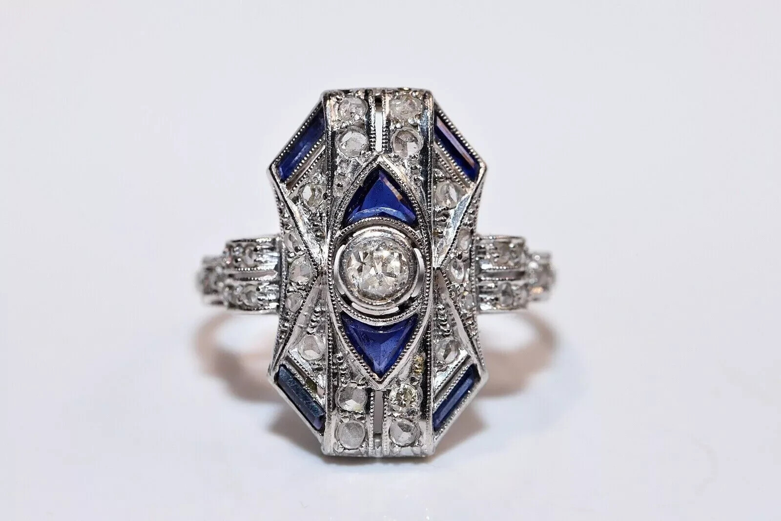 Vintage Art Deco Style Lab Created Diamond Engagement 14K White Gold Finish Ring