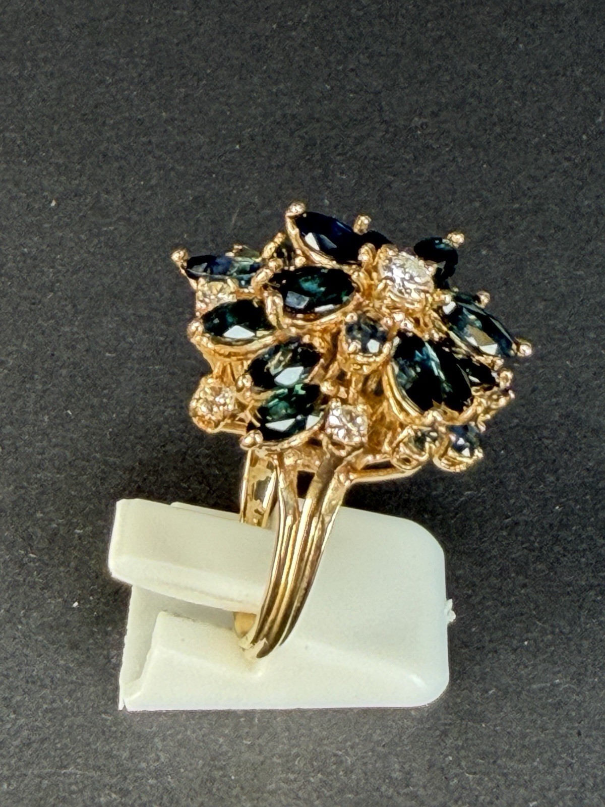 Antique 14k Yellow Gold Multiple Sapphire and Diamond Cluster Ring Size 8