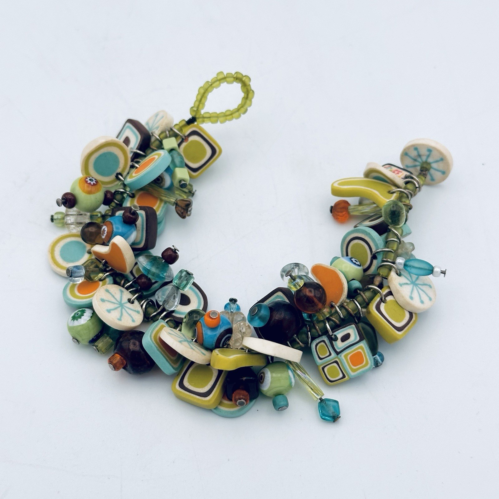 Vintage Style Mid-Century Modern Polymer Clay Bracelet Retro Geometric Art Glass