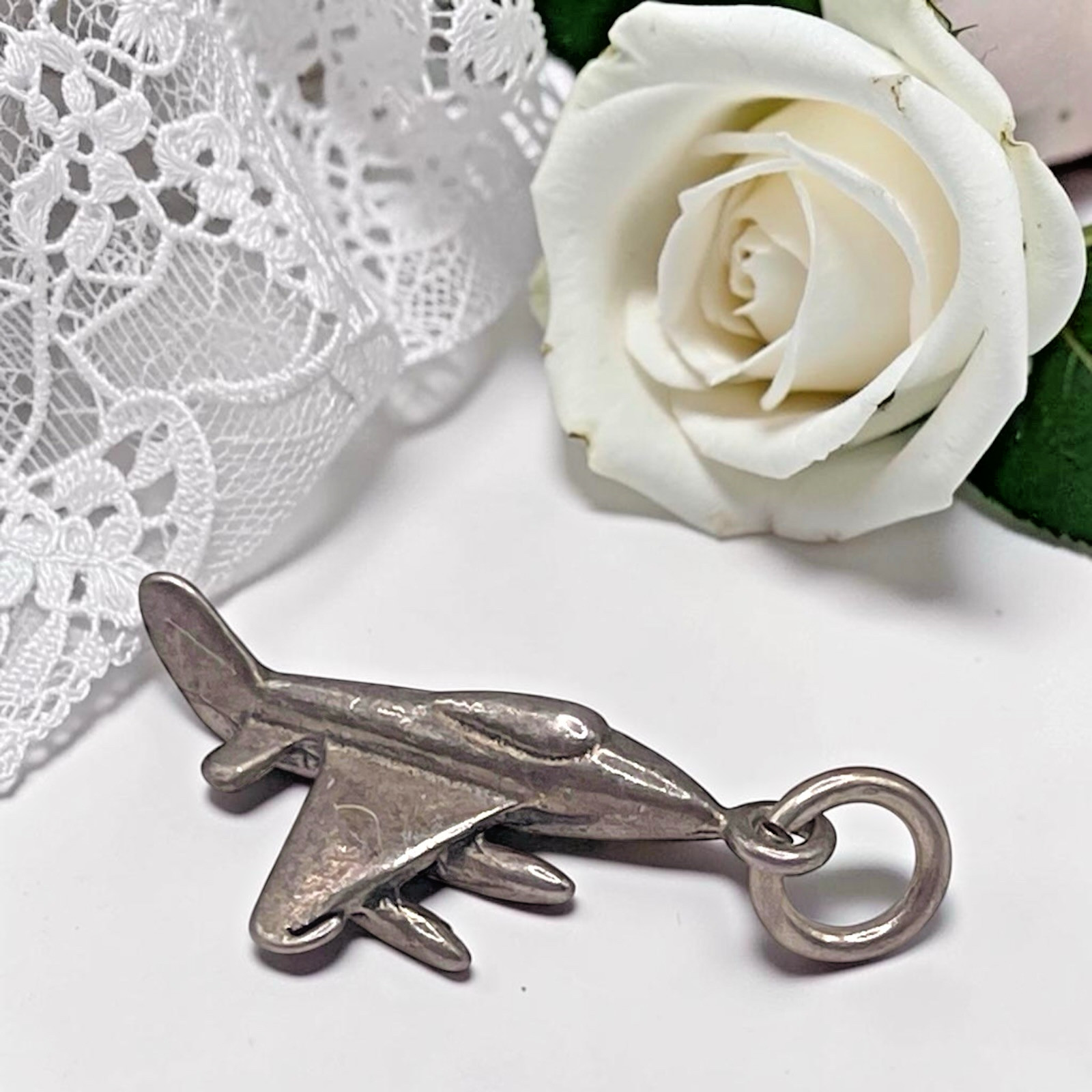 Vintage Military Fighter Jet Plane Aviation 925 Sterling Silver Charm, 1″