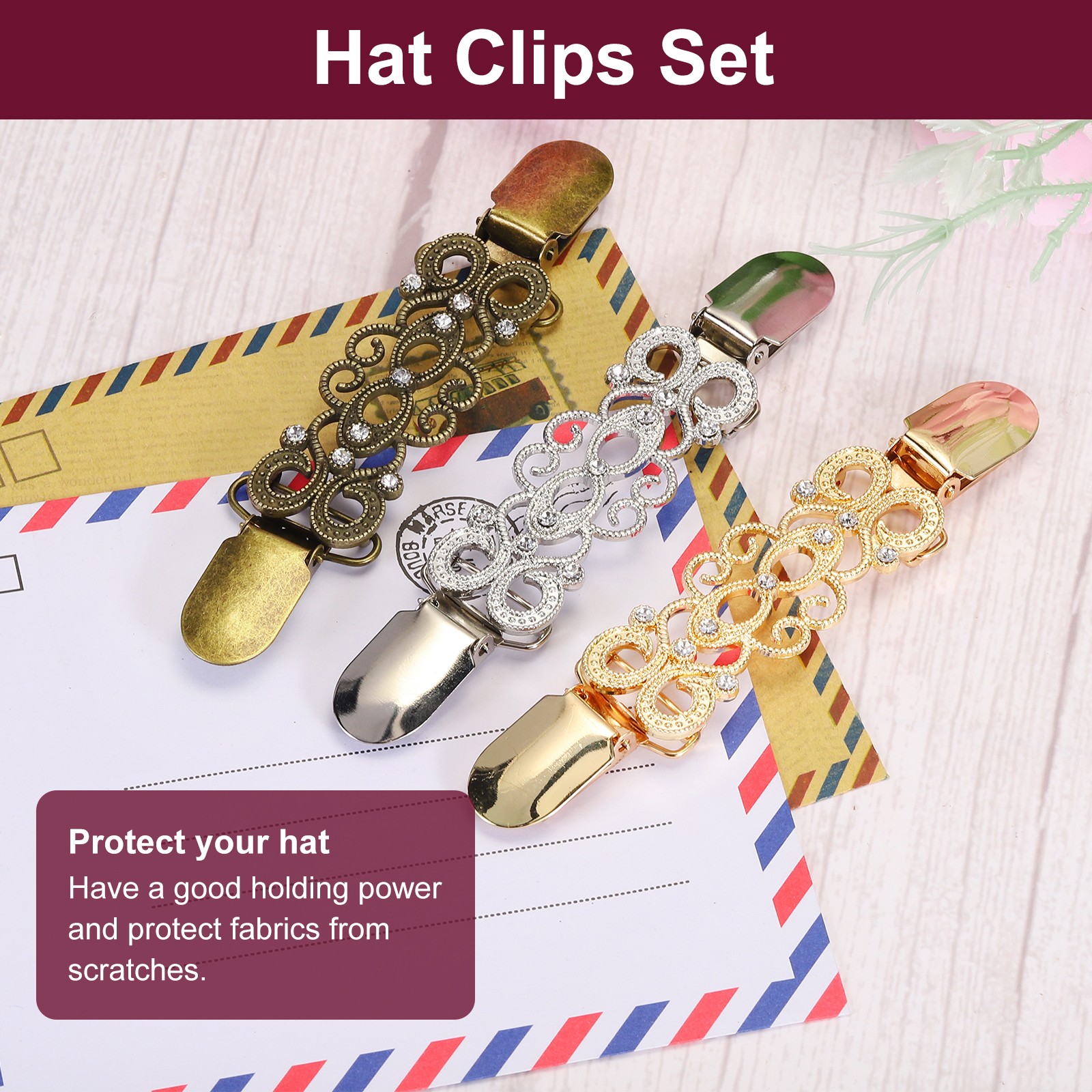 4PCS Hat Clips for Travel, Alloy Retro Cardigan Clip, Gold