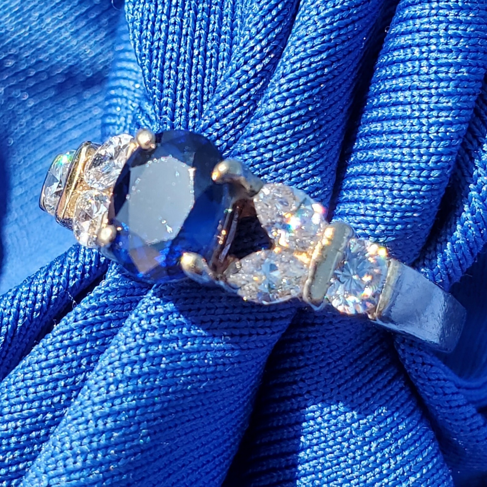 Original EARTH MINED SAPPHIRE DIAMOND Deco Engagement Ring 14K GOLD Solitaire