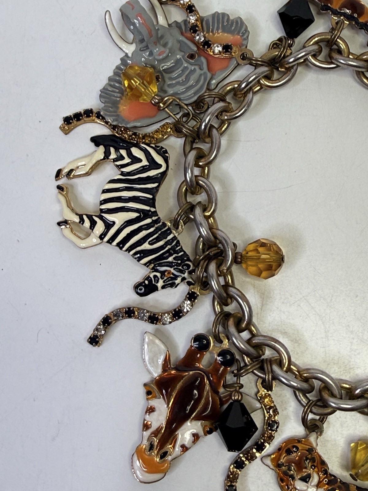 Lunch at the Ritz Signed Charm Bracelet Enamel Zoo Animals Toggle & Loop READ