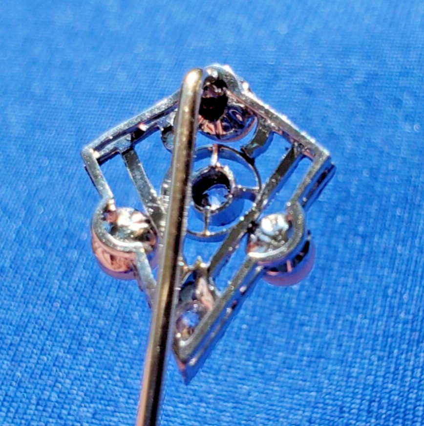 Original EARTH MINED DIAMOND Deco Gatsby era Pin Vintage Pearl 14K WHITE GOLD