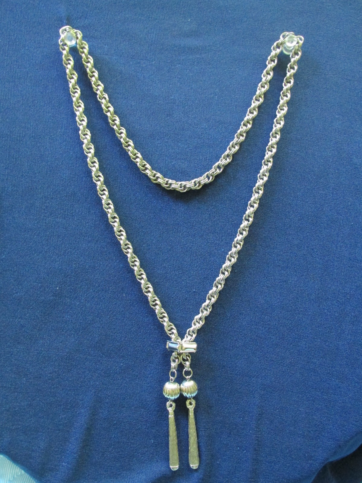 Vintage Ball Tassel Necklace Silver Tone Adjustable Slide 26 Inch bolero style
